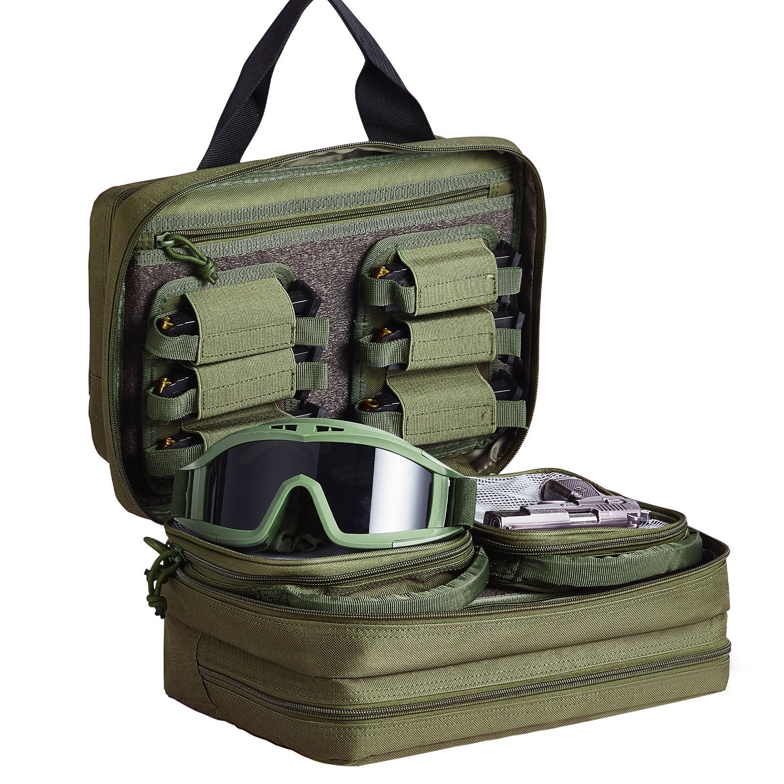 Clothing & Wardrobe Storage: VEVOR Range Bag for 2 Pistols Tactical Gun Bag 2 Built-in Pistol Bags Green