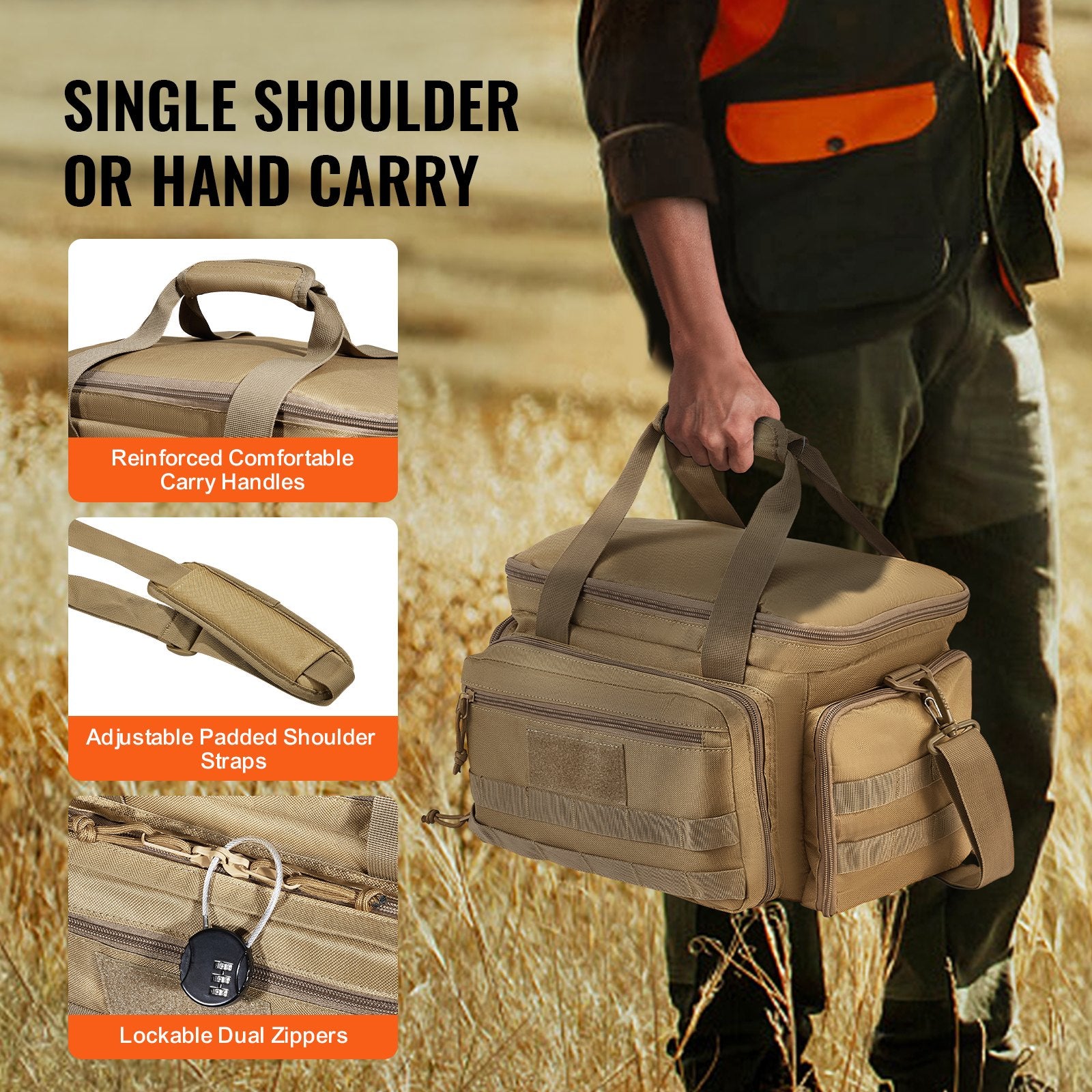 Basketball & Basketball Accessories: VEVOR Range Bag for 4 Pistols, Tactical Gun Range Bag with 3 Detachable Baffles & 6 Magazines, Firearm Shooting Handgun Bag for Outdoor Hunting Shooting Pistol Bag with Single Shoulder Strip, Brown
