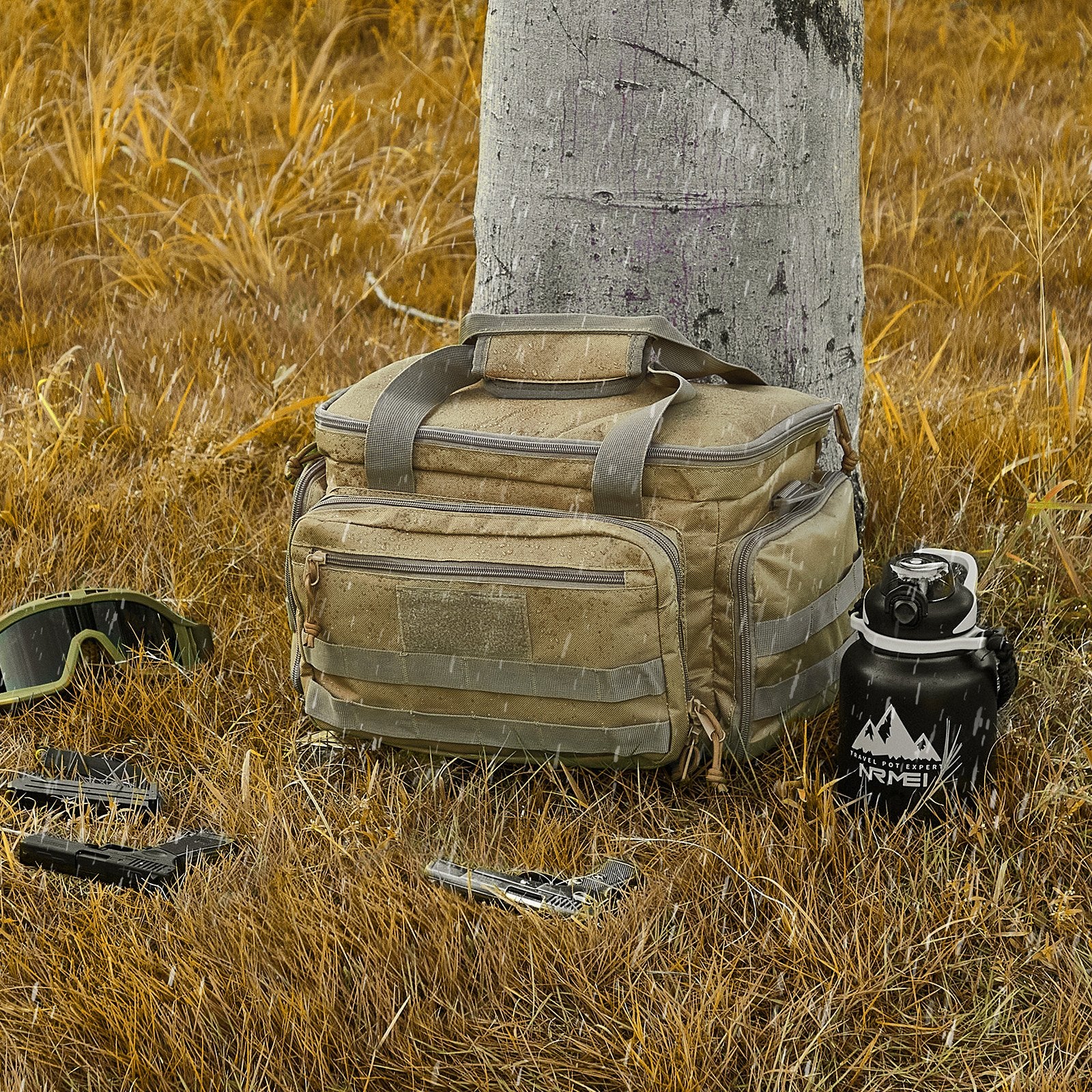 Basketball & Basketball Accessories: VEVOR Range Bag for 4 Pistols, Tactical Gun Range Bag with 3 Detachable Baffles & 6 Magazines, Firearm Shooting Handgun Bag for Outdoor Hunting Shooting Pistol Bag with Single Shoulder Strip, Brown