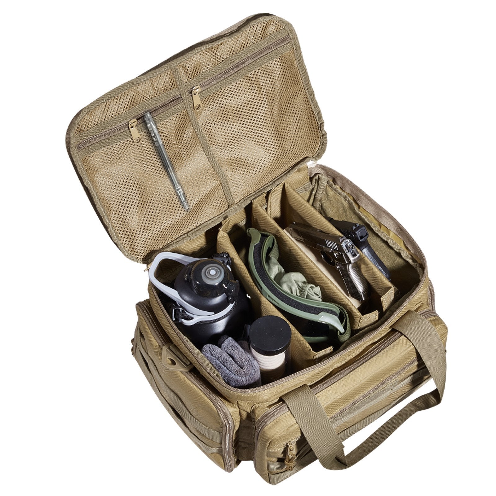 Basketball & Basketball Accessories: VEVOR Range Bag for 4 Pistols, Tactical Gun Range Bag with 3 Detachable Baffles & 6 Magazines, Firearm Shooting Handgun Bag for Outdoor Hunting Shooting Pistol Bag with Single Shoulder Strip, Brown