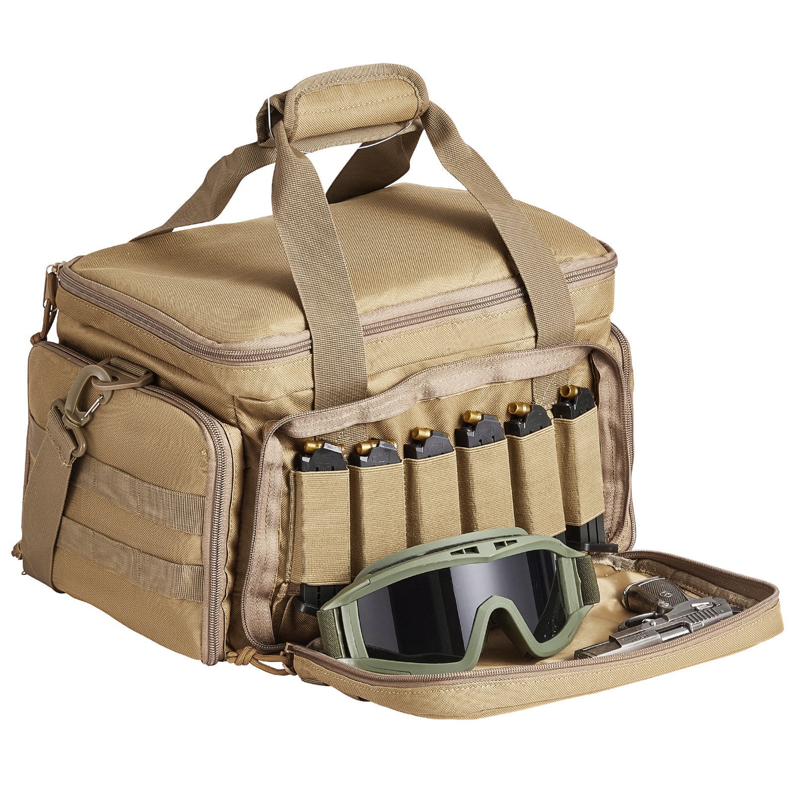 Basketball & Basketball Accessories: VEVOR Range Bag for 4 Pistols, Tactical Gun Range Bag with 3 Detachable Baffles & 6 Magazines, Firearm Shooting Handgun Bag for Outdoor Hunting Shooting Pistol Bag with Single Shoulder Strip, Brown