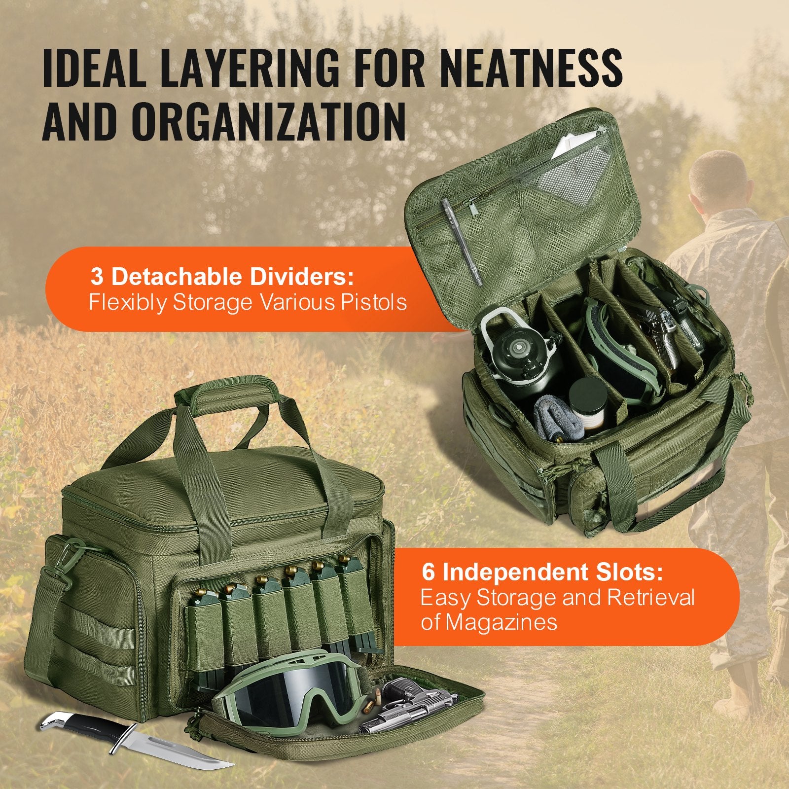 Camp Safety Equipment: VEVOR Soft Pistol Case for 4 Pistols Handgun Bag Outdoor Hunting Shooting Green