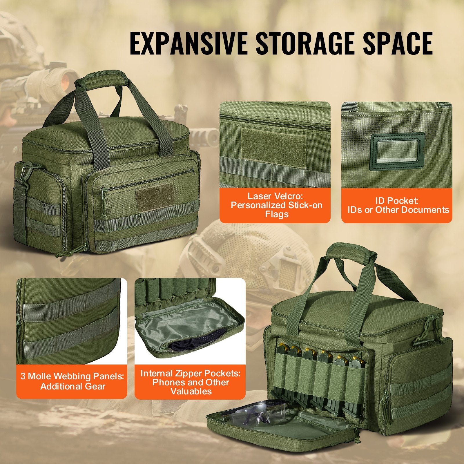 Camp Safety Equipment: VEVOR Soft Pistol Case for 4 Pistols Handgun Bag Outdoor Hunting Shooting Green