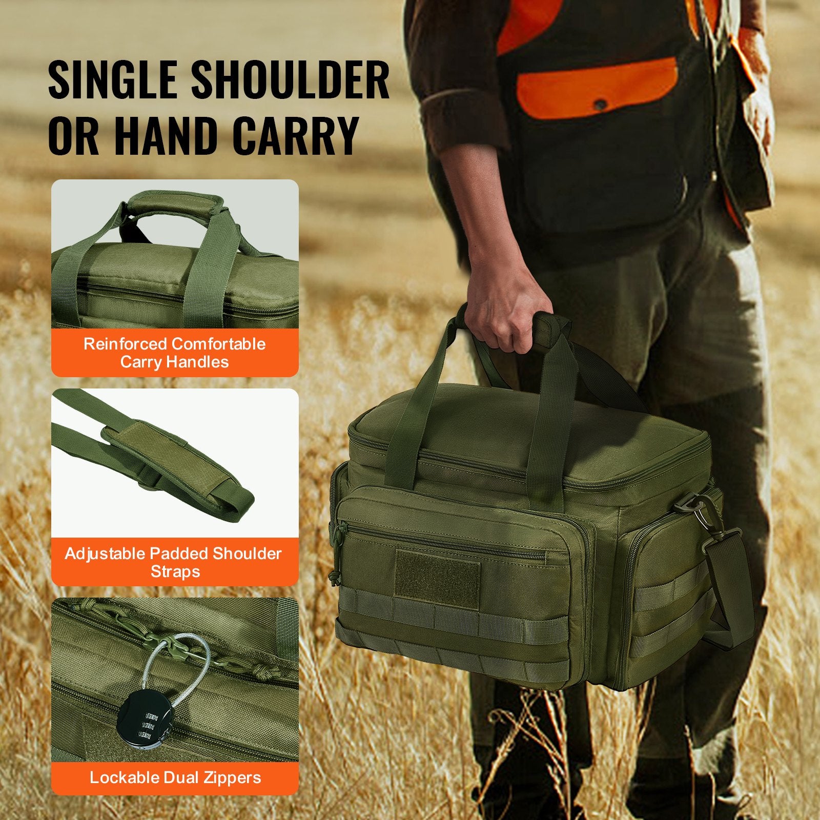 Camp Safety Equipment: VEVOR Soft Pistol Case for 4 Pistols Handgun Bag Outdoor Hunting Shooting Green