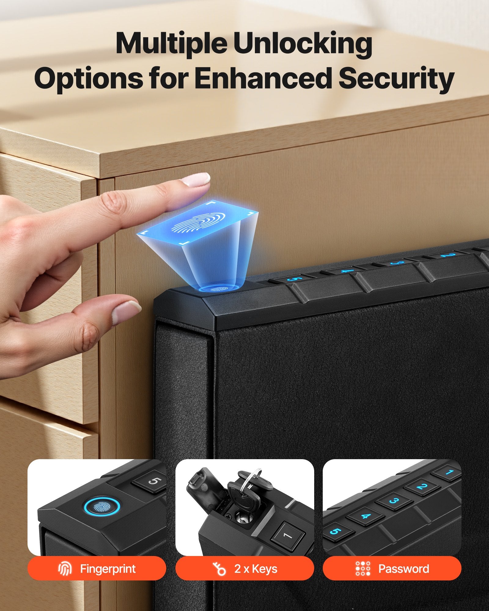 Sofas & Sofa Beds: VEVOR Gun Safe, Slider Handgun Gun Safe with Fingerprint/Password/Key, 3-Way Quick Access Firearm Case Box with Lighting for 1 Pistol & Magazine, Mounted Pistol Gun Box for Nightstand Bedside Desk Car