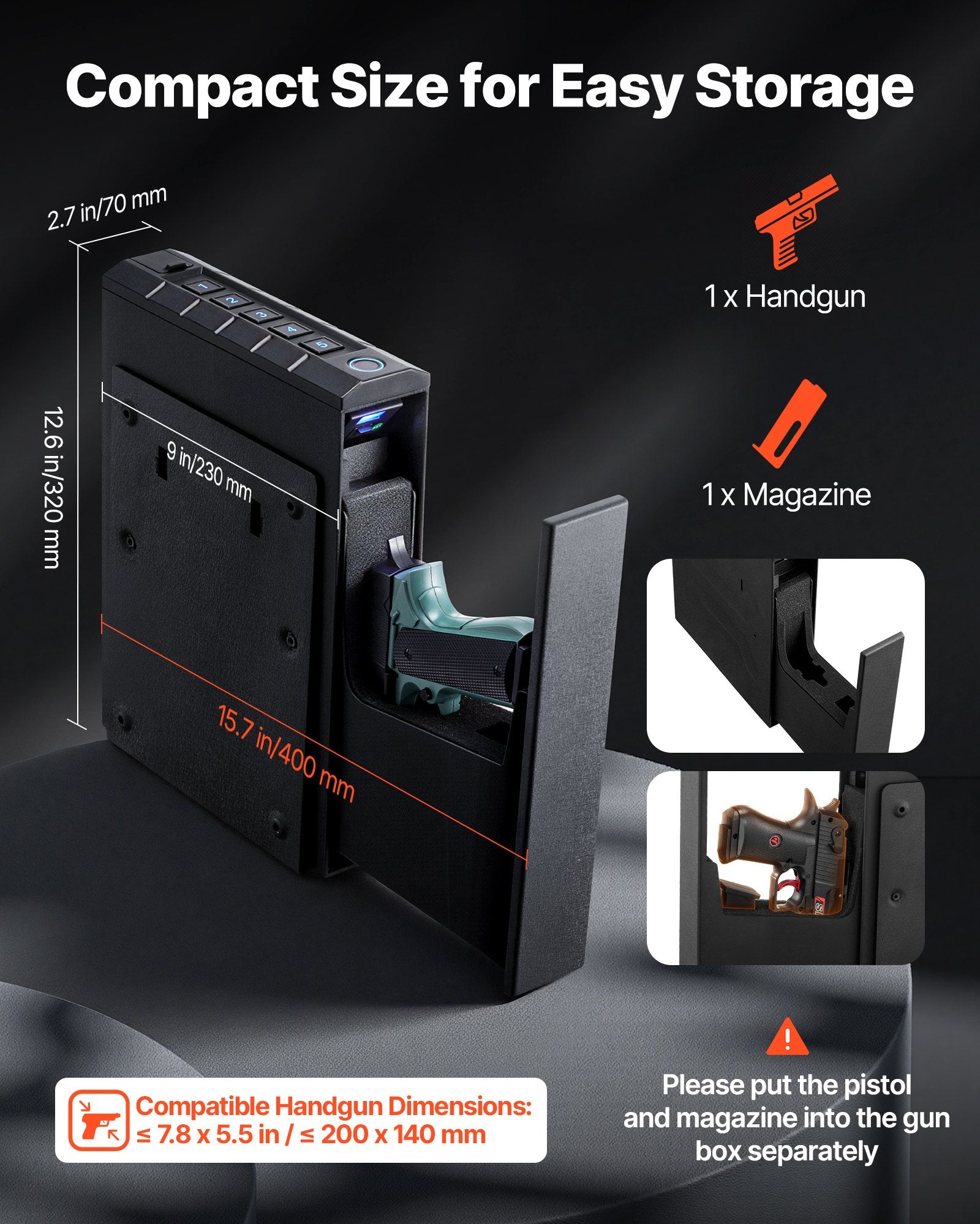Sofas & Sofa Beds: VEVOR Gun Safe, Slider Handgun Gun Safe with Fingerprint/Password/Key, 3-Way Quick Access Firearm Case Box with Lighting for 1 Pistol & Magazine, Mounted Pistol Gun Box for Nightstand Bedside Desk Car