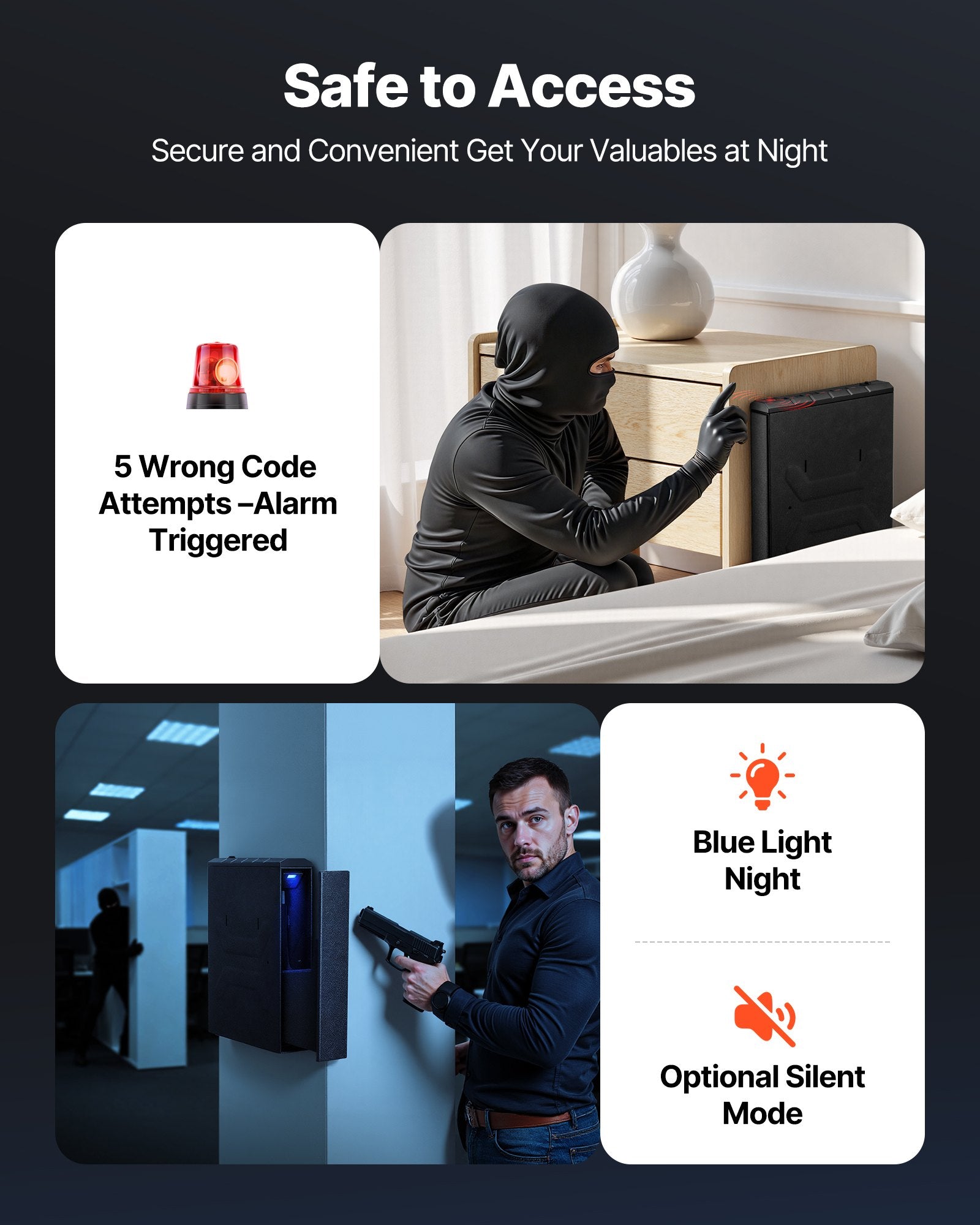 Sofas & Sofa Beds: VEVOR Gun Safe, Slider Handgun Gun Safe with Fingerprint/Password/Key, 3-Way Quick Access Firearm Case Box with Lighting for 1 Pistol & Magazine, Mounted Pistol Gun Box for Nightstand Bedside Desk Car