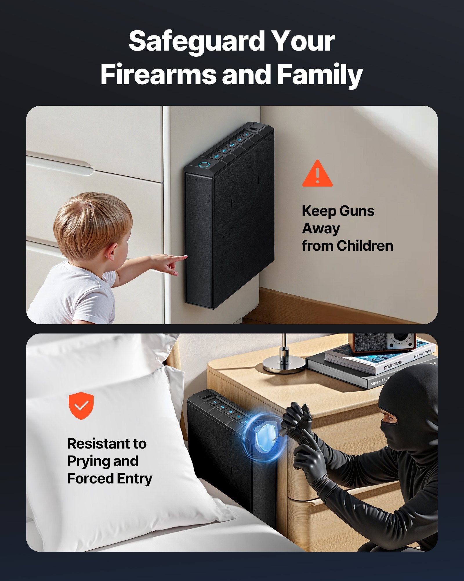 Sofas & Sofa Beds: VEVOR Gun Safe, Slider Handgun Gun Safe with Fingerprint/Password/Key, 3-Way Quick Access Firearm Case Box with Lighting for 1 Pistol & Magazine, Mounted Pistol Gun Box for Nightstand Bedside Desk Car
