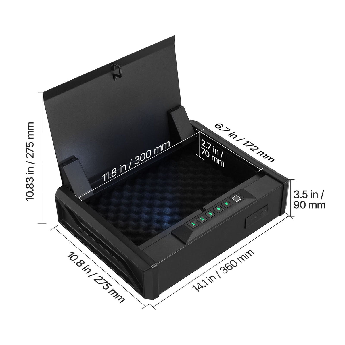Gun Safe, Heavy Duty Handgun Safe with Fingerprint/Password/Key, 3-Way Quick Access Firearm Case Box with Lighting for 2 Pistols & 2 Magazines, Pistol Gun Box for Nightstand Bedside Desk Car