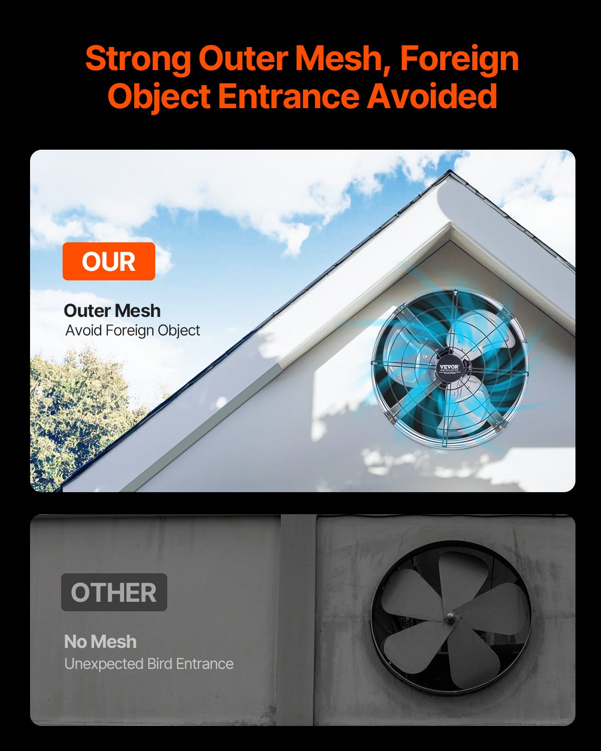 Automotive Repair & Speciality Tools: VEVOR 380 mm Gable Mount Fan 1300 CFM Attic Vent Fan with Adjustable Thermostat