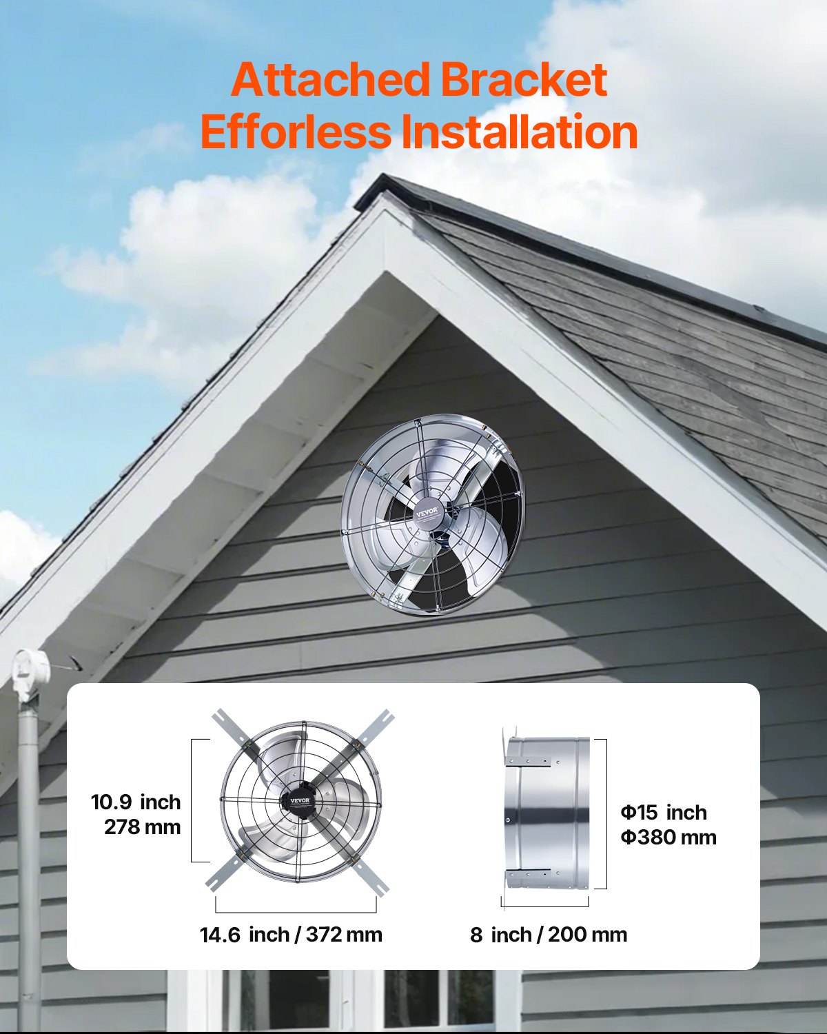 Automotive Repair & Speciality Tools: VEVOR 380 mm Gable Mount Fan 1300 CFM Attic Vent Fan with Adjustable Thermostat