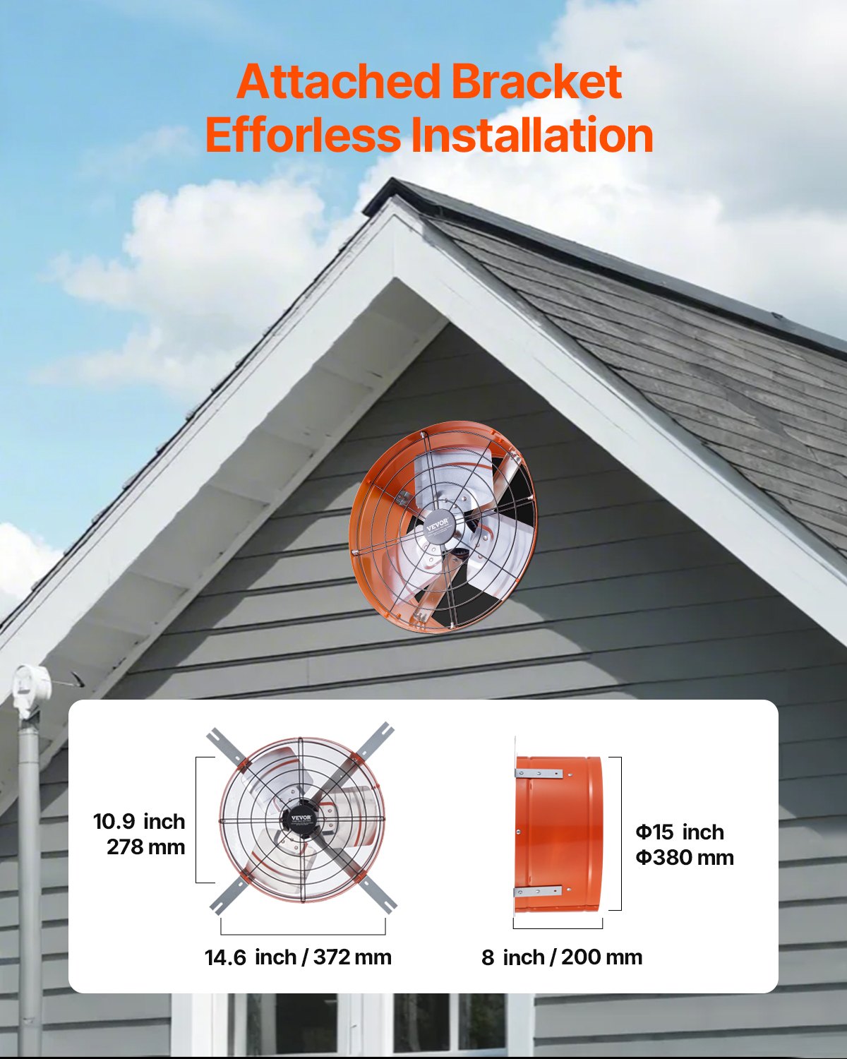 Automotive Repair & Speciality Tools: VEVOR 380 mm Gable Mount Fan 1650 CFM Attic Vent Fan with Adjustable Thermostat