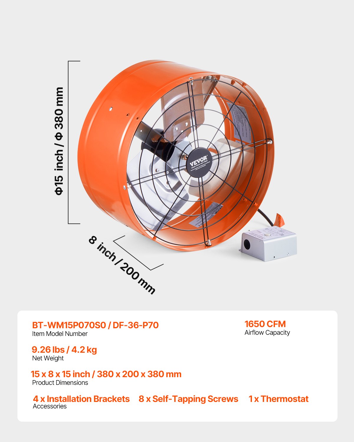 Automotive Repair & Speciality Tools: VEVOR 380 mm Gable Mount Fan 1650 CFM Attic Vent Fan with Adjustable Thermostat