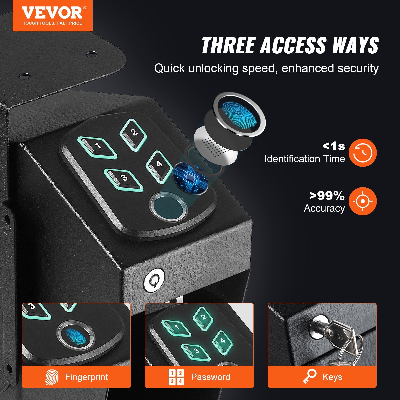 Automotive Repair & Speciality Tools: VEVOR Mounted Gun Safe for Pistols Biometric Gun Safe 3 Access Ways for 1 Pistol
