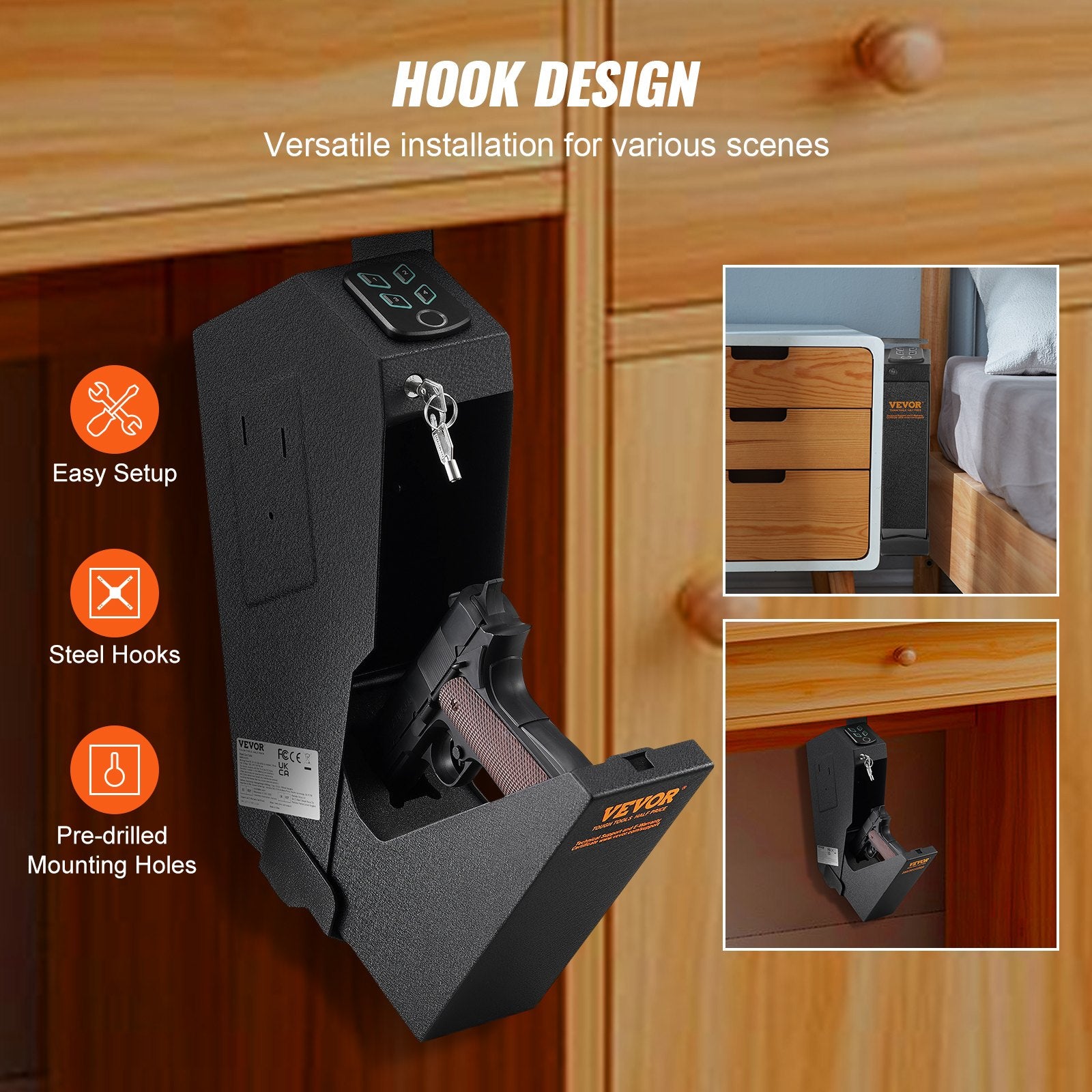Automotive Repair & Speciality Tools: VEVOR Mounted Gun Safe for Pistols Biometric Gun Safe 3 Access Ways for 1 Pistol