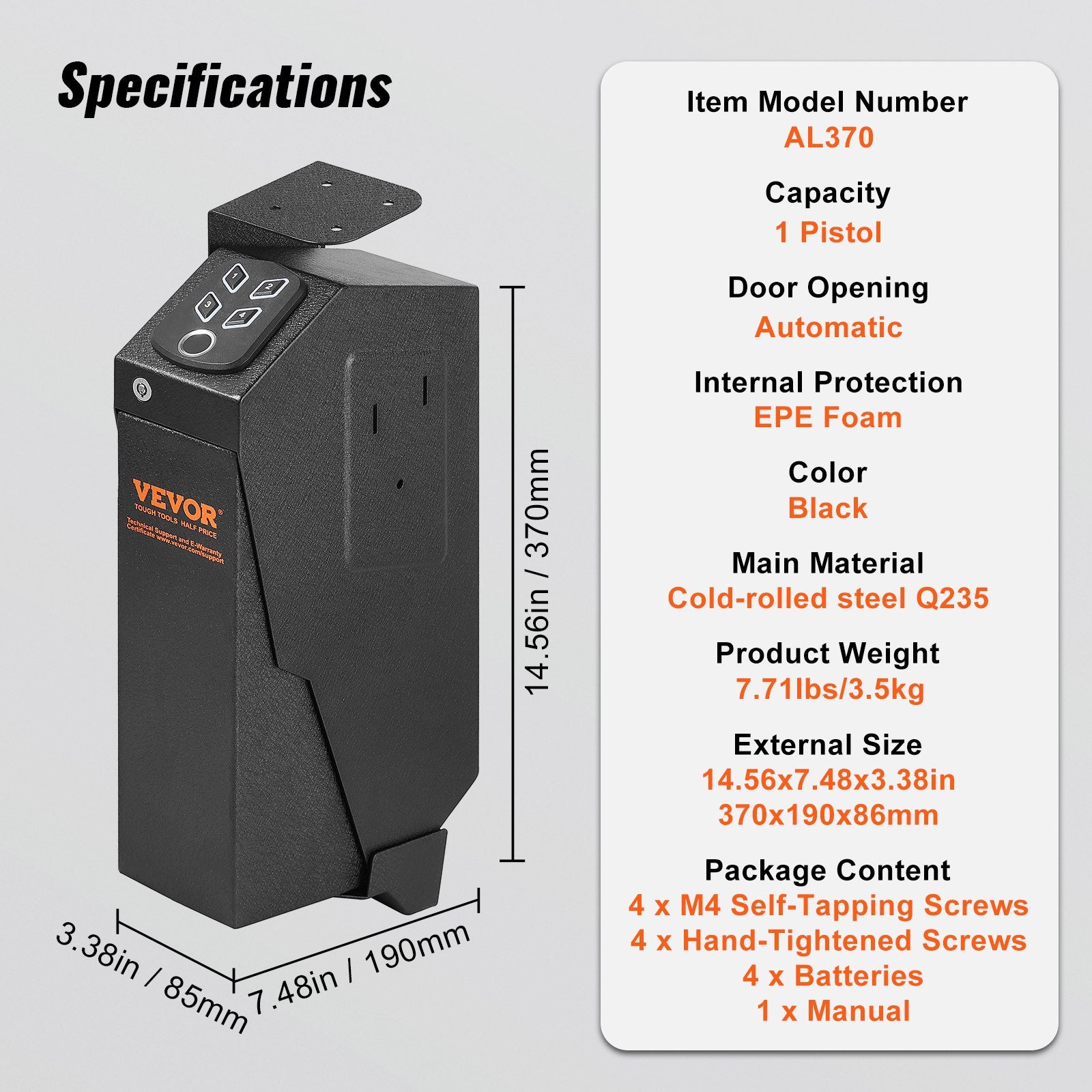 Automotive Repair & Speciality Tools: VEVOR Mounted Gun Safe for Pistols Biometric Gun Safe 3 Access Ways for 1 Pistol