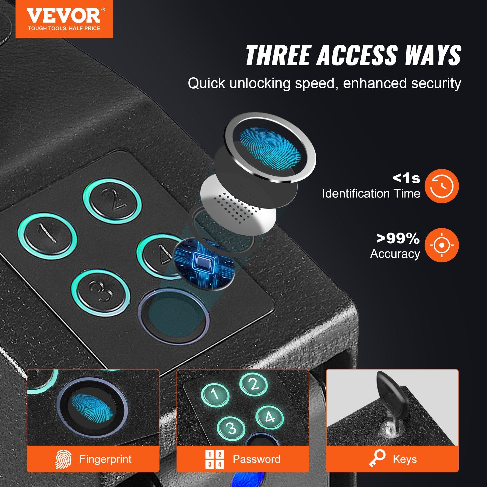 Automotive Repair & Speciality Tools: VEVOR Mounted Gun Safe for Pistols Biometric Gun Safe 3 Access Ways 1 Pistol