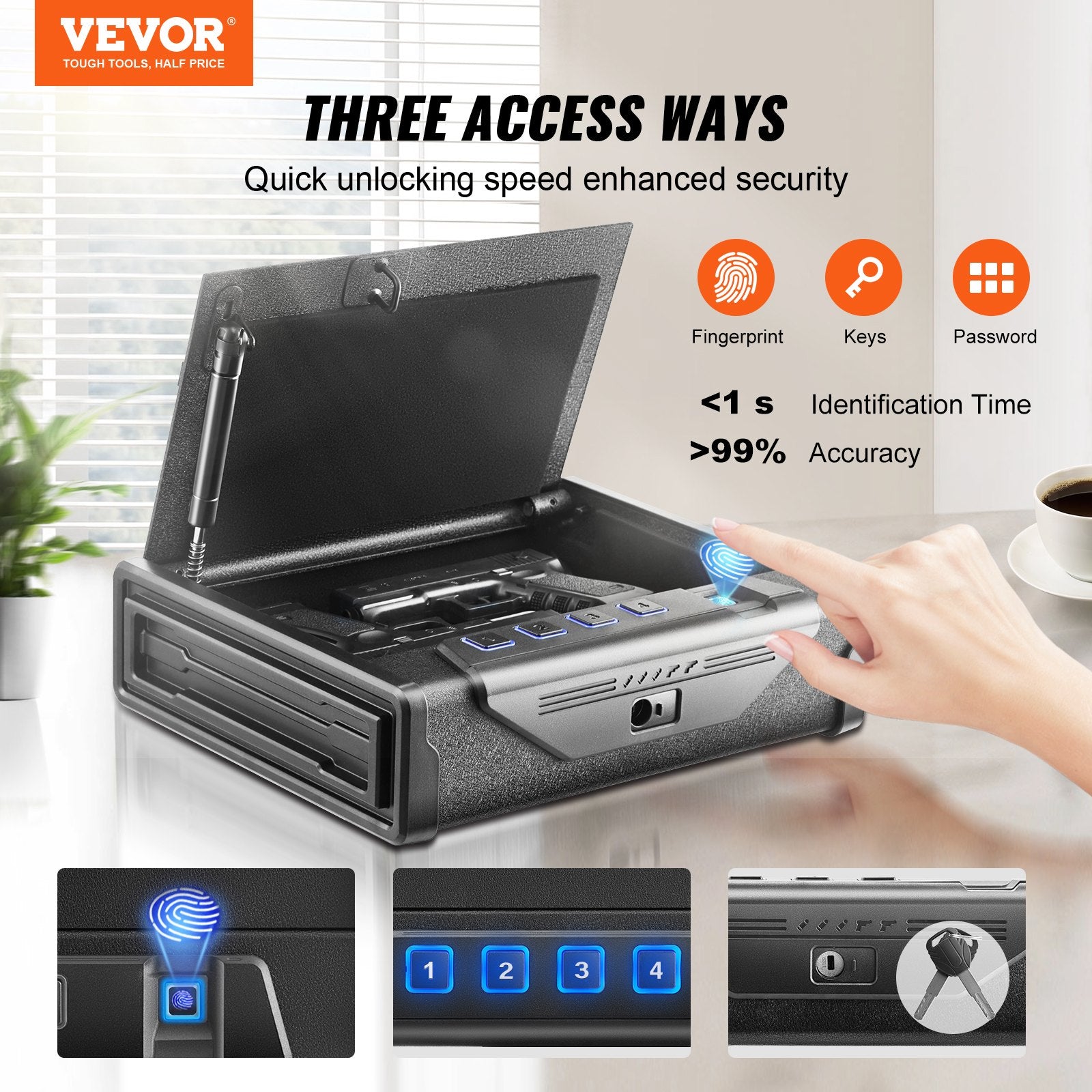 Automotive Repair & Speciality Tools: VEVOR Gun Safe for Pistols Biometric Gun Safe with 3 Access Ways for 2 Pistols