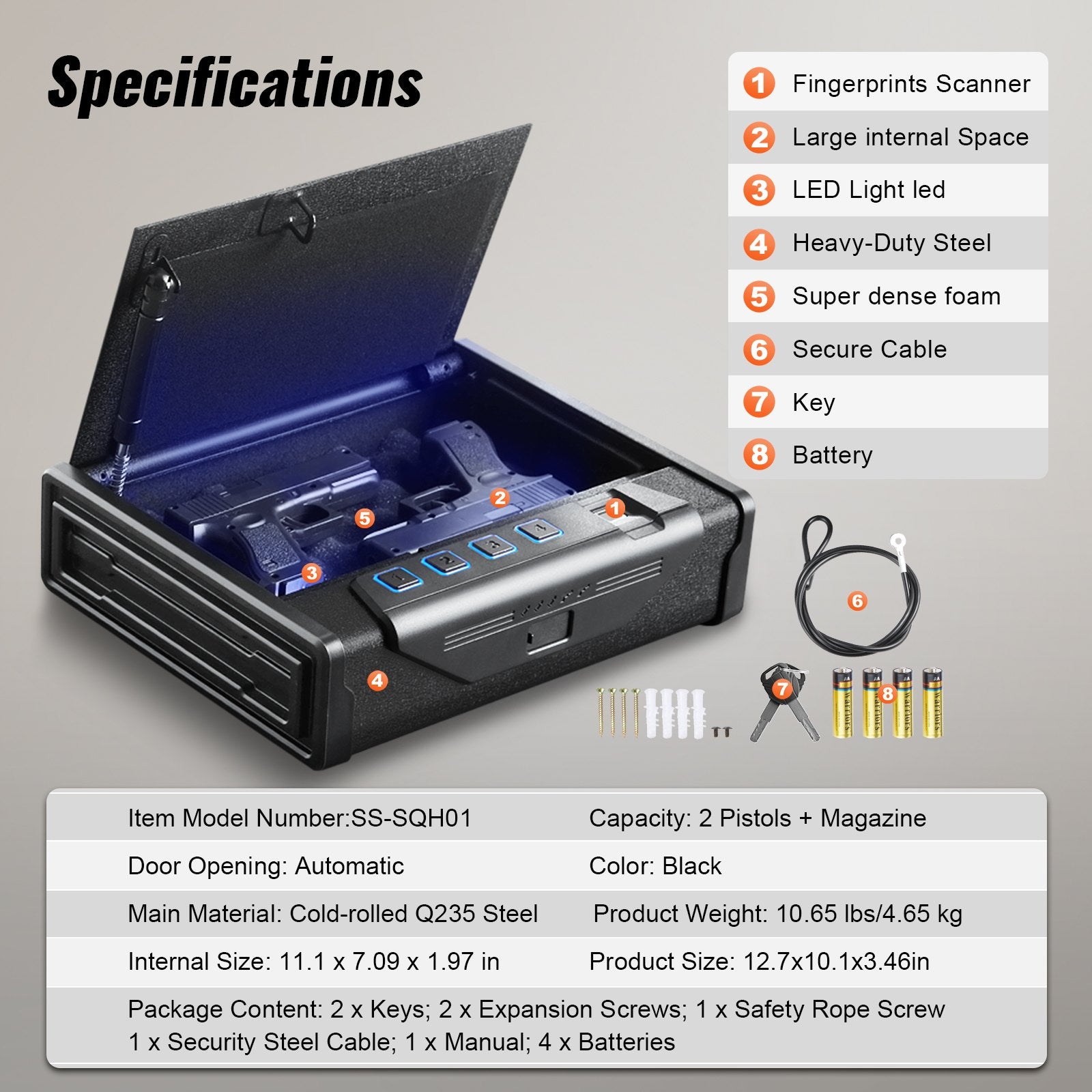 Automotive Repair & Speciality Tools: VEVOR Gun Safe for Pistols Biometric Gun Safe with 3 Access Ways for 2 Pistols