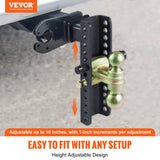 Bicycle Stands & Storage: VEVOR Adjustable Trailer Hitch, 25.4 cm Drop & 21.59 cm Rise Hitch Ball Mount with 5.08 cm Receiver, Solid Tube, 6350 kgs GTW, 5.08 cm & 5.08-0.79 cm 45# Steel Tow Balls with Key Lock for Truck Towing