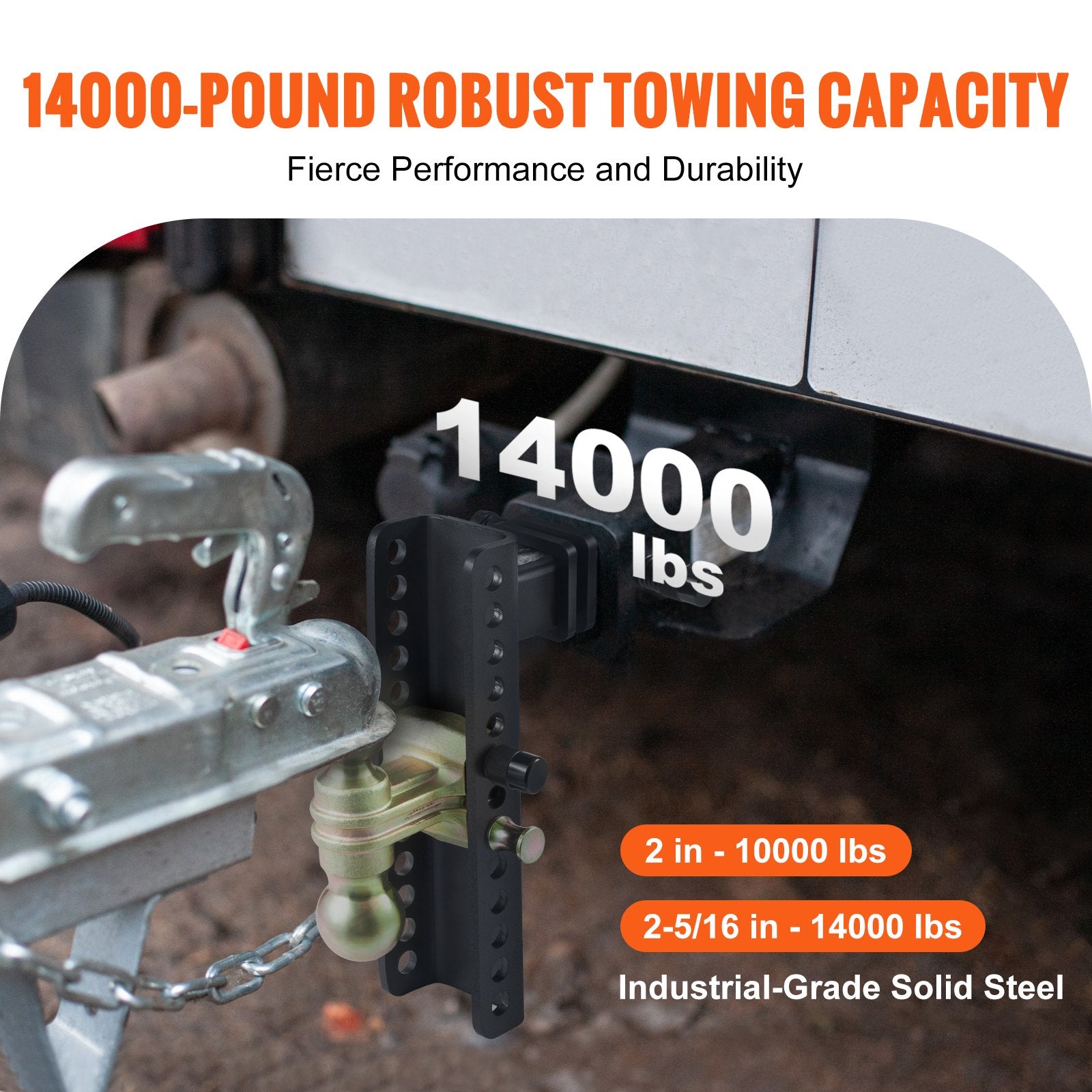 Adjustable Trailer Hitch, 25.4 cm Drop & 21.59 cm Rise Hitch Ball Mount with 5.08 cm Receiver, Solid Tube, 6350 kgs GTW, 5.08 cm & 5.08-0.79 cm 45# Steel Tow Balls with Key Lock for Truck Towing