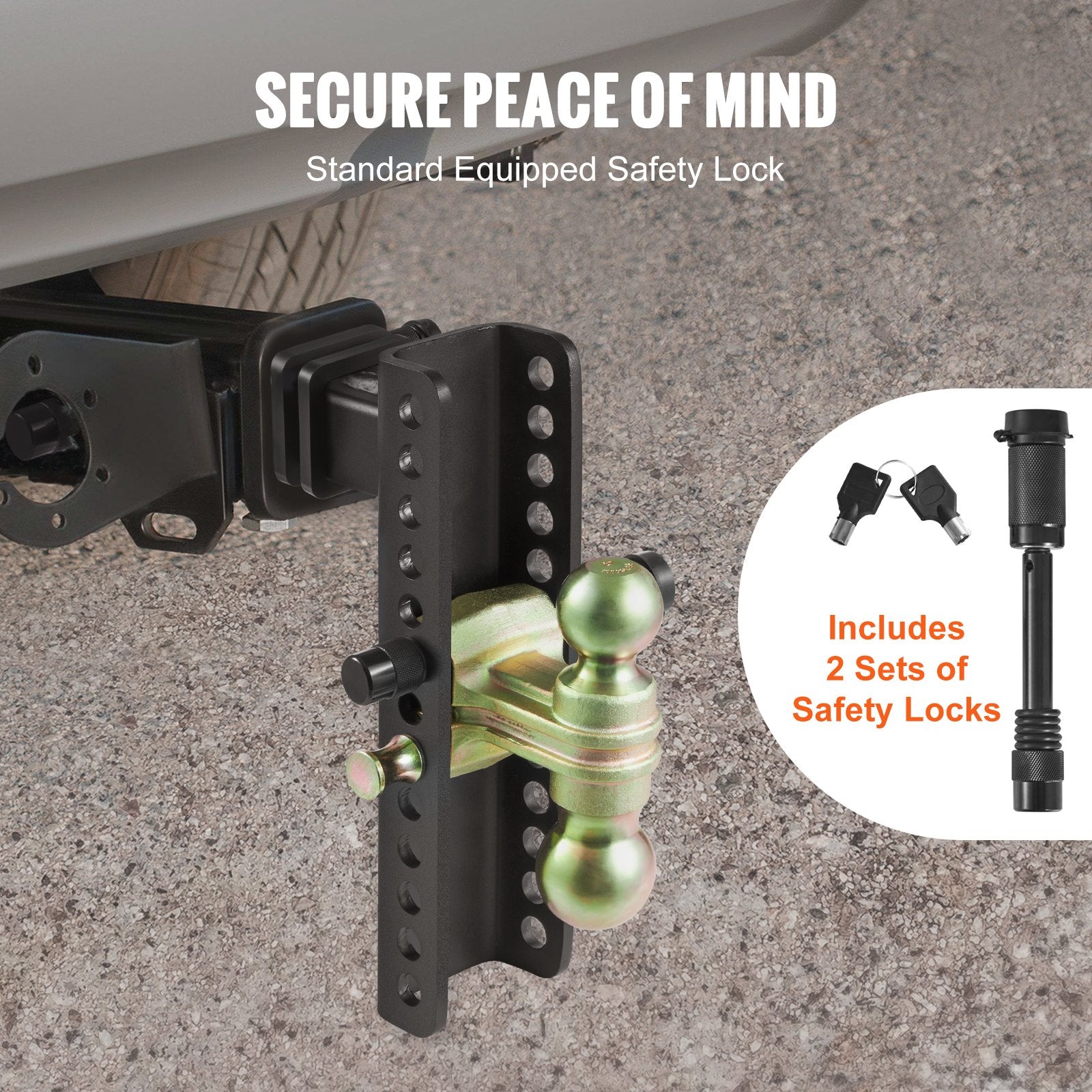 Adjustable Trailer Hitch, 25.4 cm Drop & 21.59 cm Rise Hitch Ball Mount with 5.08 cm Receiver, Solid Tube, 6350 kgs GTW, 5.08 cm & 5.08-0.79 cm 45# Steel Tow Balls with Key Lock for Truck Towing