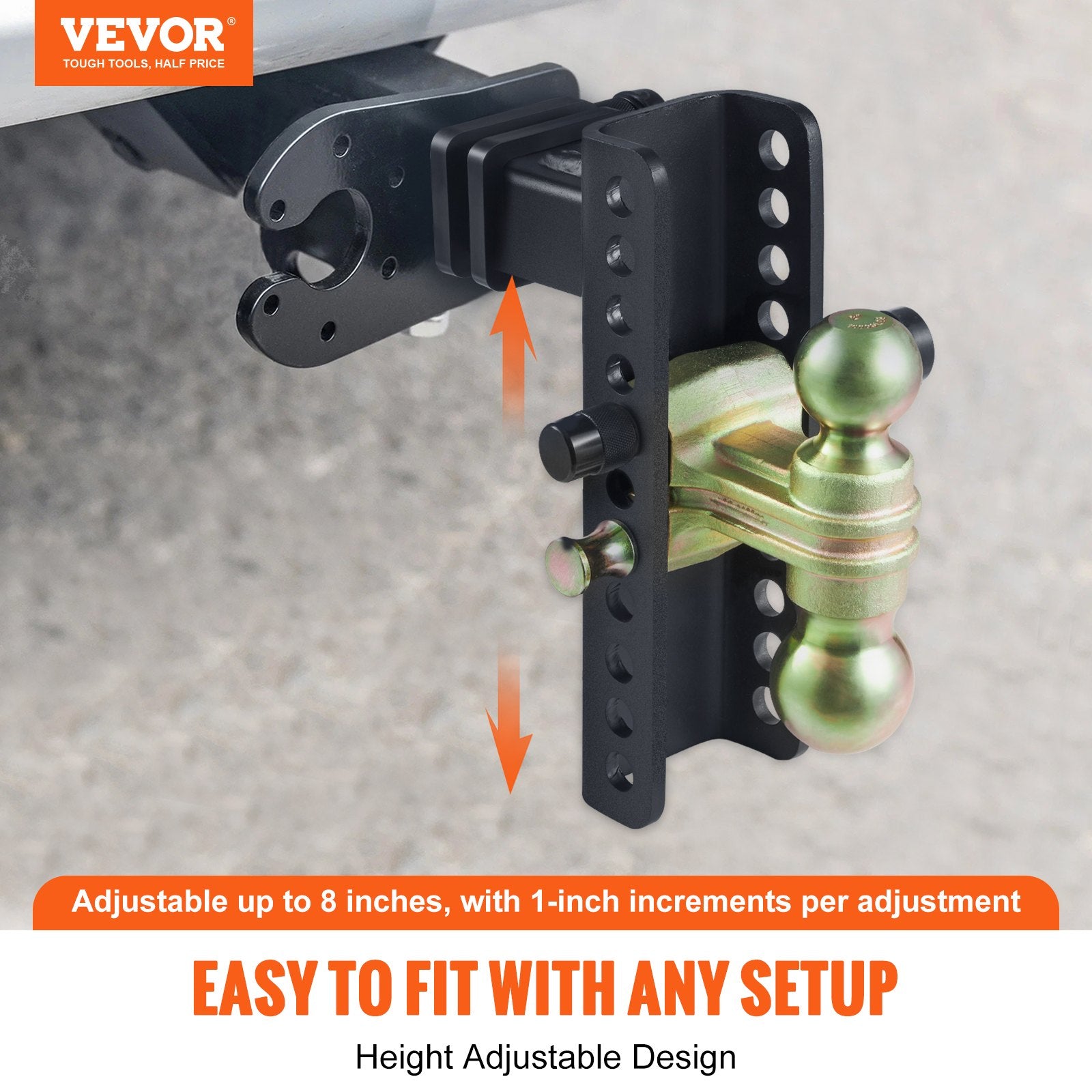 Automotive Repair & Speciality Tools: VEVOR Adjustable Trailer Hitch, 203.2 mm Drop & 165.1 mm Rise Hitch Ball Mount with 50.8 mm Receiver, Solid Tube, 6350 kg GTW, 50.8 m and 58.7 mm 45# Steel Tow Balls with Key Lock for Truck Towing
