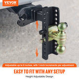 Automotive Repair & Speciality Tools: VEVOR Adjustable Trailer Hitch, 203.2 mm Drop & 165.1 mm Rise Hitch Ball Mount with 50.8 mm Receiver, Solid Tube, 6350 kg GTW, 50.8 m and 58.7 mm 45# Steel Tow Balls with Key Lock for Truck Towing