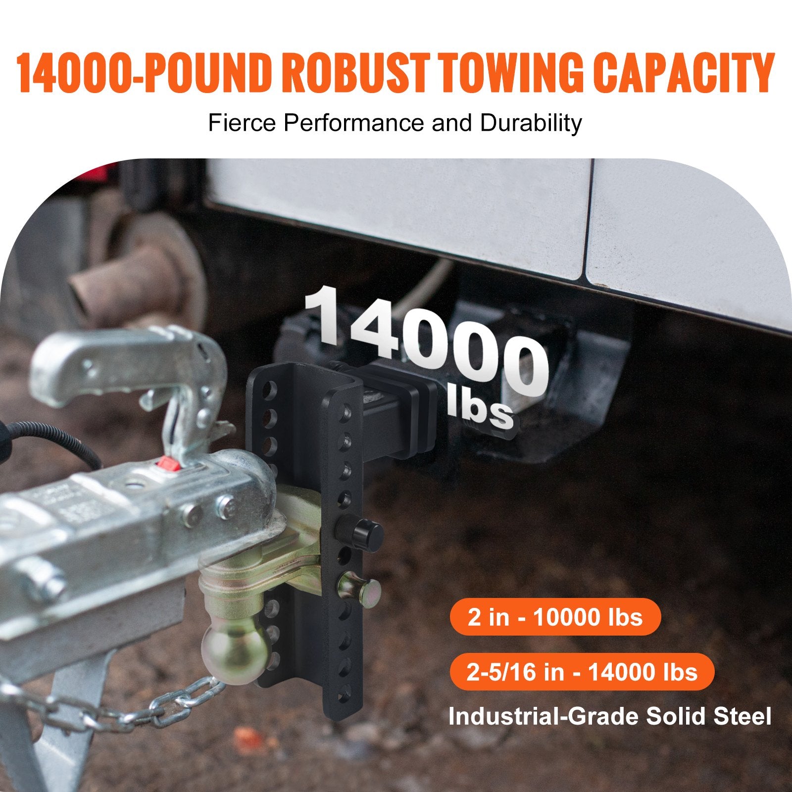 Automotive Repair & Speciality Tools: VEVOR Adjustable Trailer Hitch, 203.2 mm Drop & 165.1 mm Rise Hitch Ball Mount with 50.8 mm Receiver, Solid Tube, 6350 kg GTW, 50.8 m and 58.7 mm 45# Steel Tow Balls with Key Lock for Truck Towing
