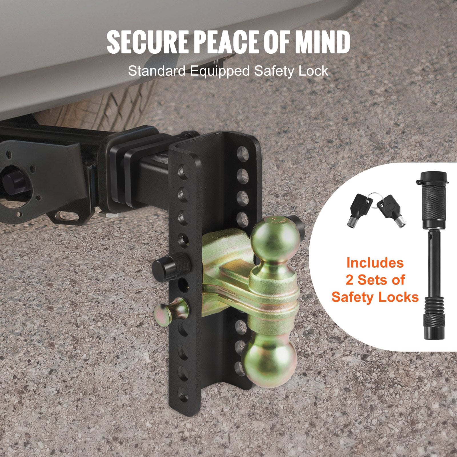Automotive Repair & Speciality Tools: VEVOR Adjustable Trailer Hitch, 203.2 mm Drop & 165.1 mm Rise Hitch Ball Mount with 50.8 mm Receiver, Solid Tube, 6350 kg GTW, 50.8 m and 58.7 mm 45# Steel Tow Balls with Key Lock for Truck Towing