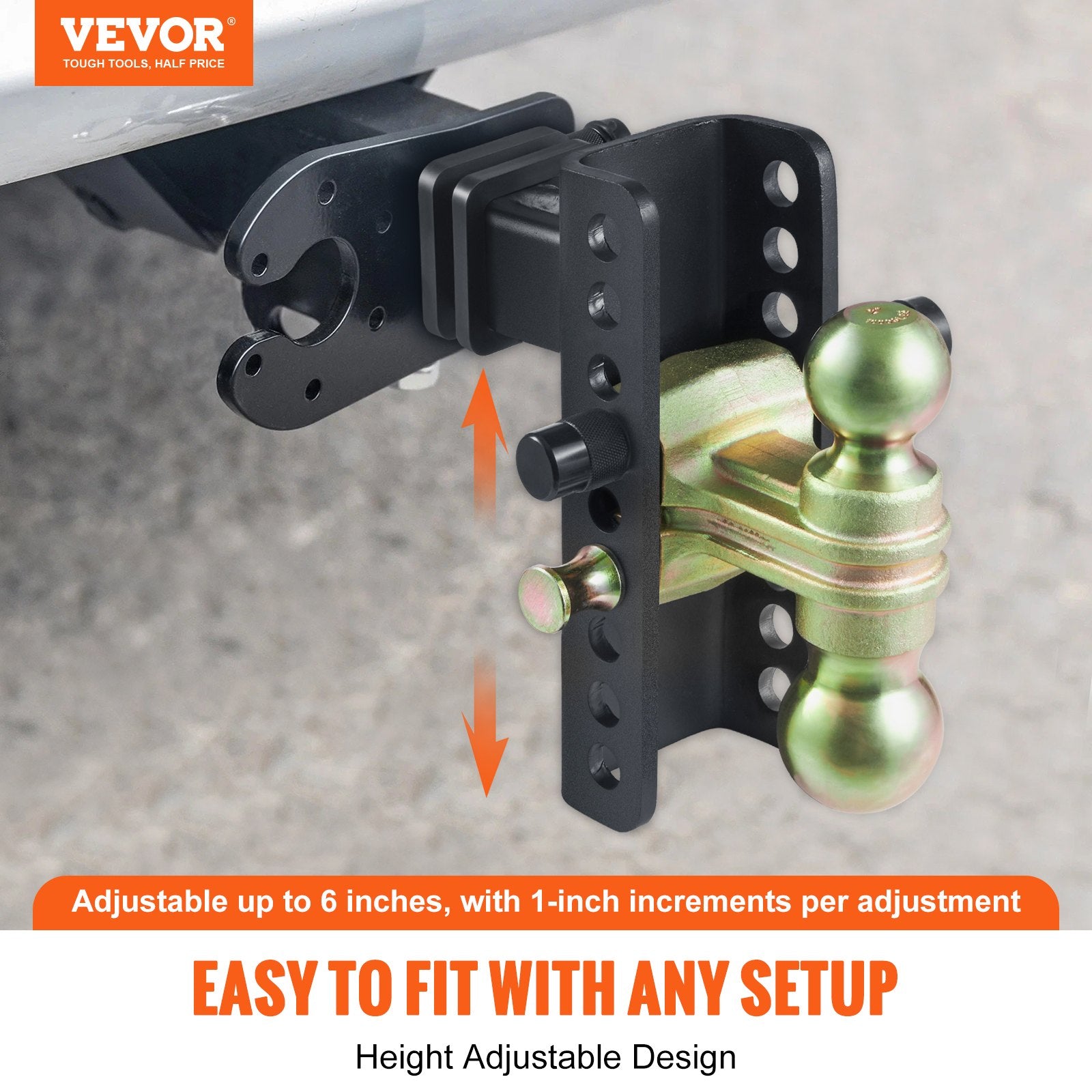 Automotive Repair & Speciality Tools: VEVOR Adjustable Trailer Hitch, 152.4 mm Drop & 114.3 mm Rise Hitch Ball Mount with 50.8 mm Receiver, Solid Tube, 6350 kg GTW, 50.8 mm and 58.7 mm 45# Steel Tow Balls with Key Lock for Truck Towing