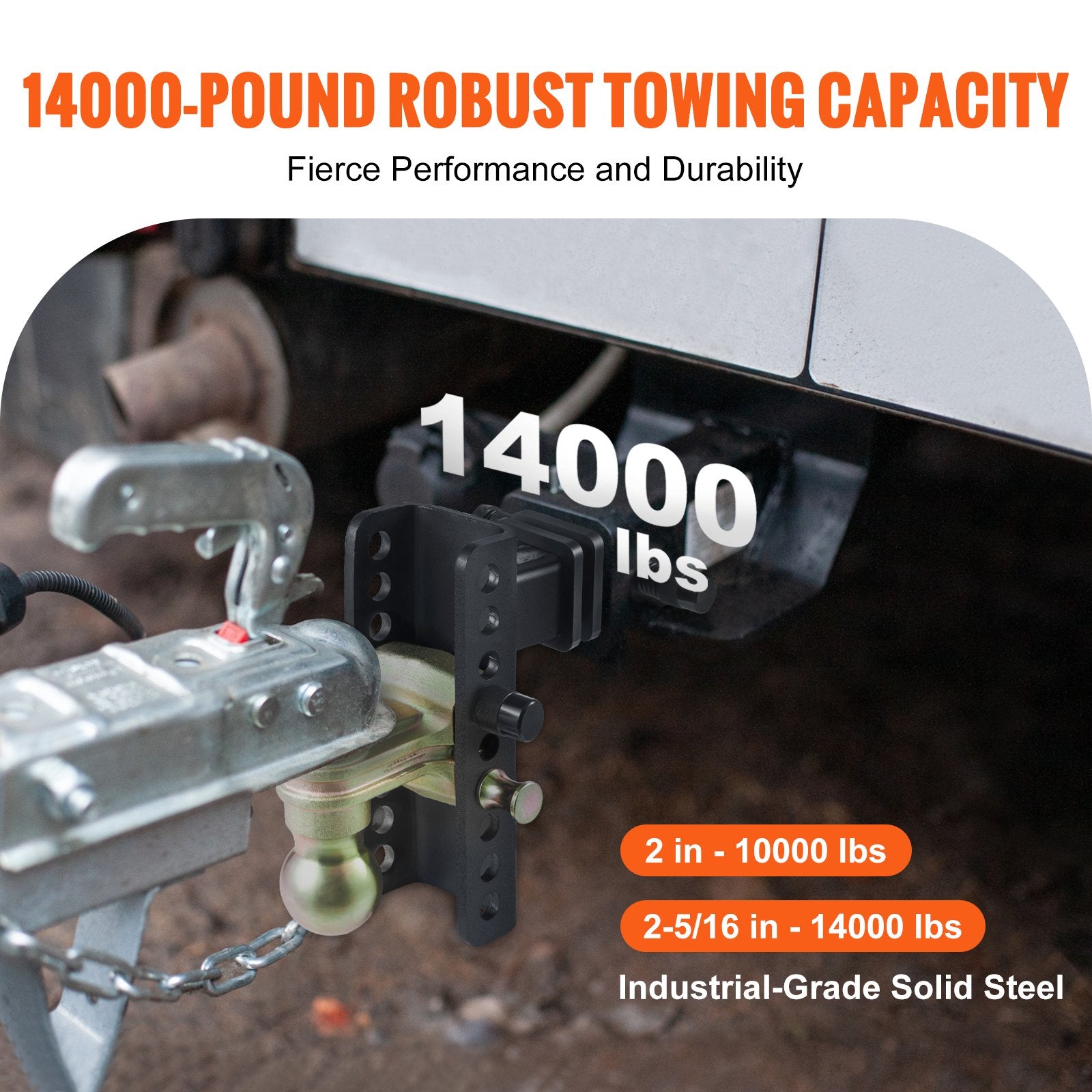 Automotive Repair & Speciality Tools: VEVOR Adjustable Trailer Hitch, 152.4 mm Drop & 114.3 mm Rise Hitch Ball Mount with 50.8 mm Receiver, Solid Tube, 6350 kg GTW, 50.8 mm and 58.7 mm 45# Steel Tow Balls with Key Lock for Truck Towing