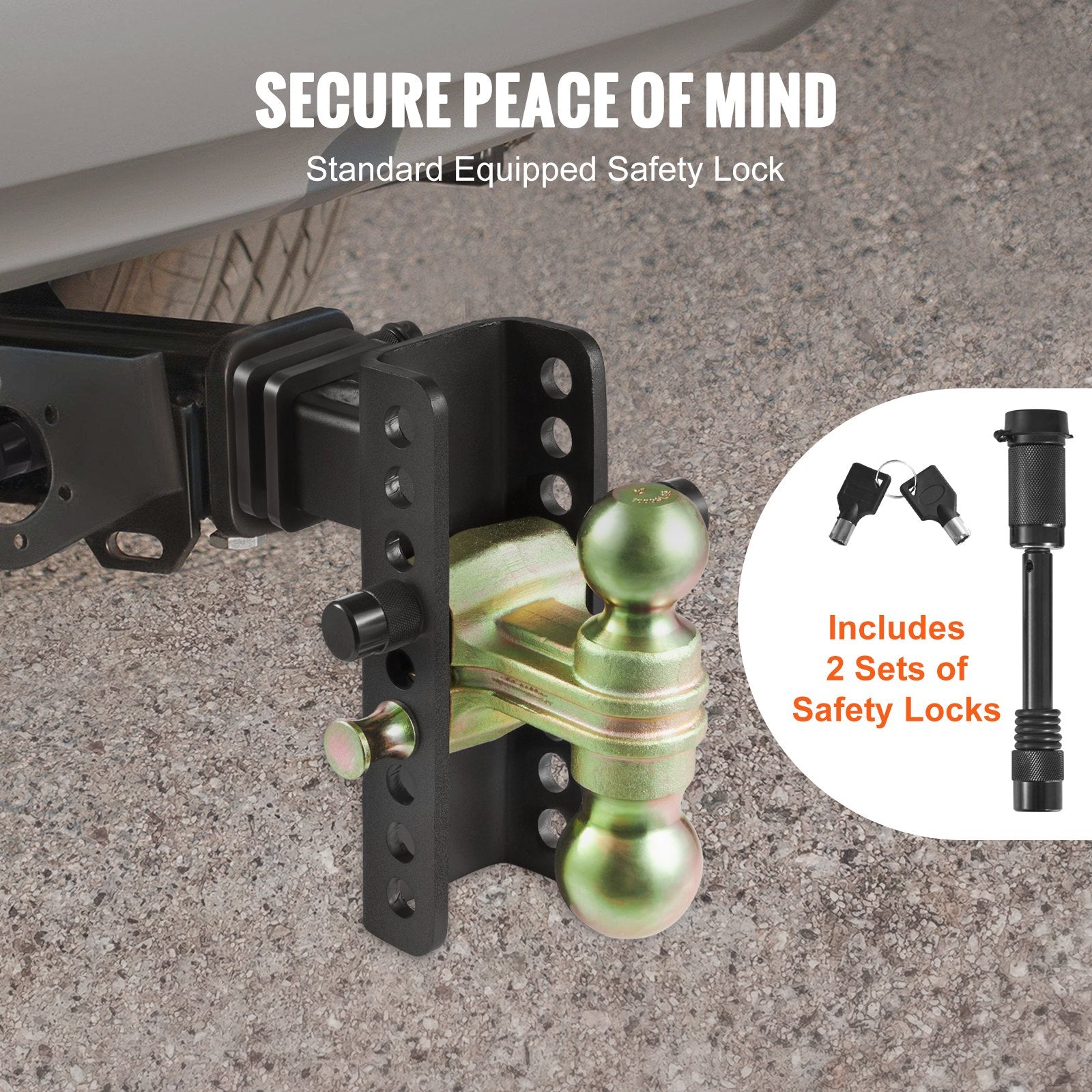 Automotive Repair & Speciality Tools: VEVOR Adjustable Trailer Hitch, 152.4 mm Drop & 114.3 mm Rise Hitch Ball Mount with 50.8 mm Receiver, Solid Tube, 6350 kg GTW, 50.8 mm and 58.7 mm 45# Steel Tow Balls with Key Lock for Truck Towing