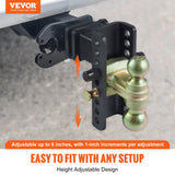 Bicycle Stands & Storage: VEVOR Adjustable Trailer Hitch, 15cm Drop & 11.43cm Rise Hitch Ball Mount with 6.35cm Receiver, Solid Tube, 6577 kgs GTW, 5.08cm & 5.08-0.79cm 45# Steel Tow Balls with Key Lock for Truck Towing