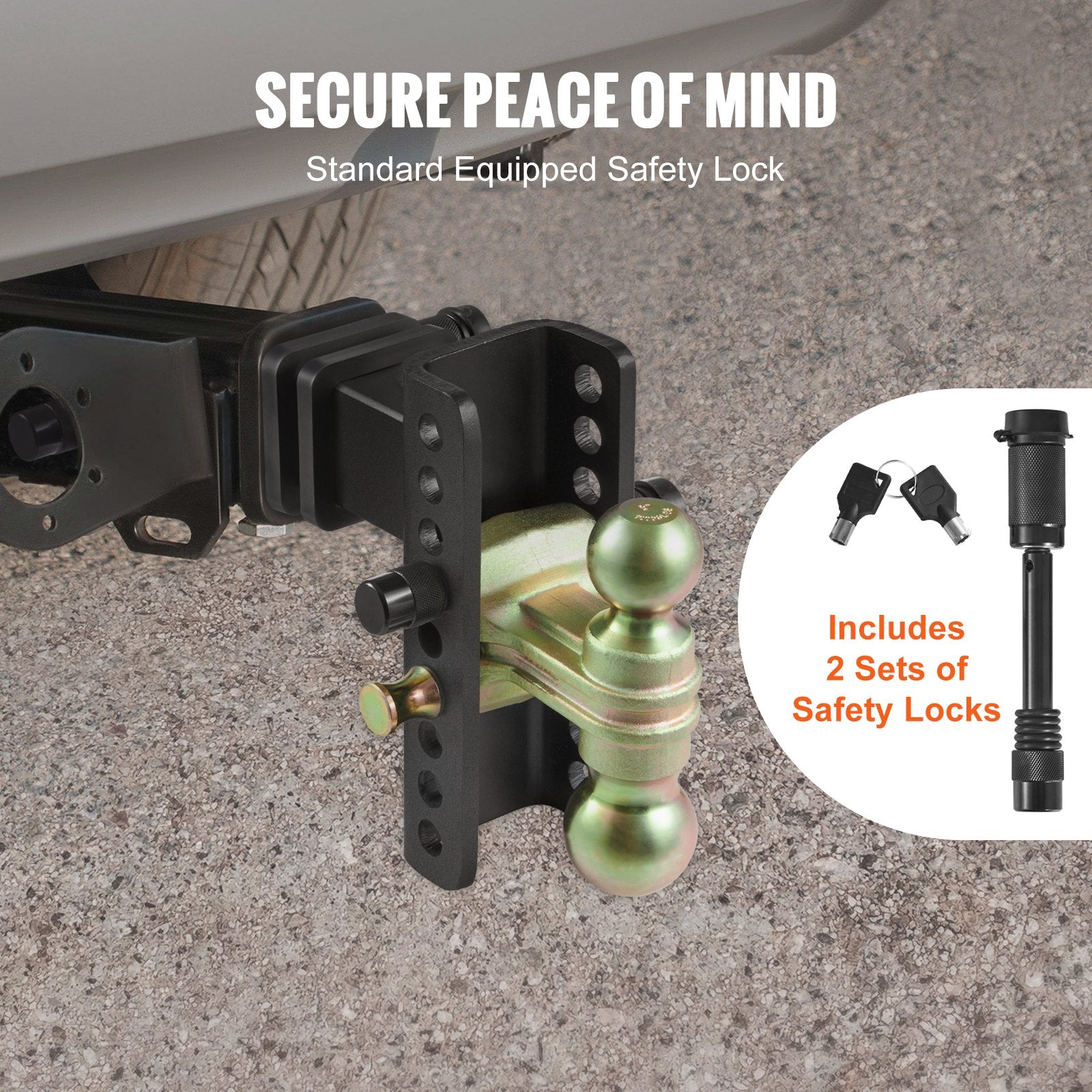 Adjustable Trailer Hitch, 15cm Drop & 11.43cm Rise Hitch Ball Mount with 6.35cm Receiver, Solid Tube, 6577 kgs GTW, 5.08cm & 5.08-0.79cm 45# Steel Tow Balls with Key Lock for Truck Towing