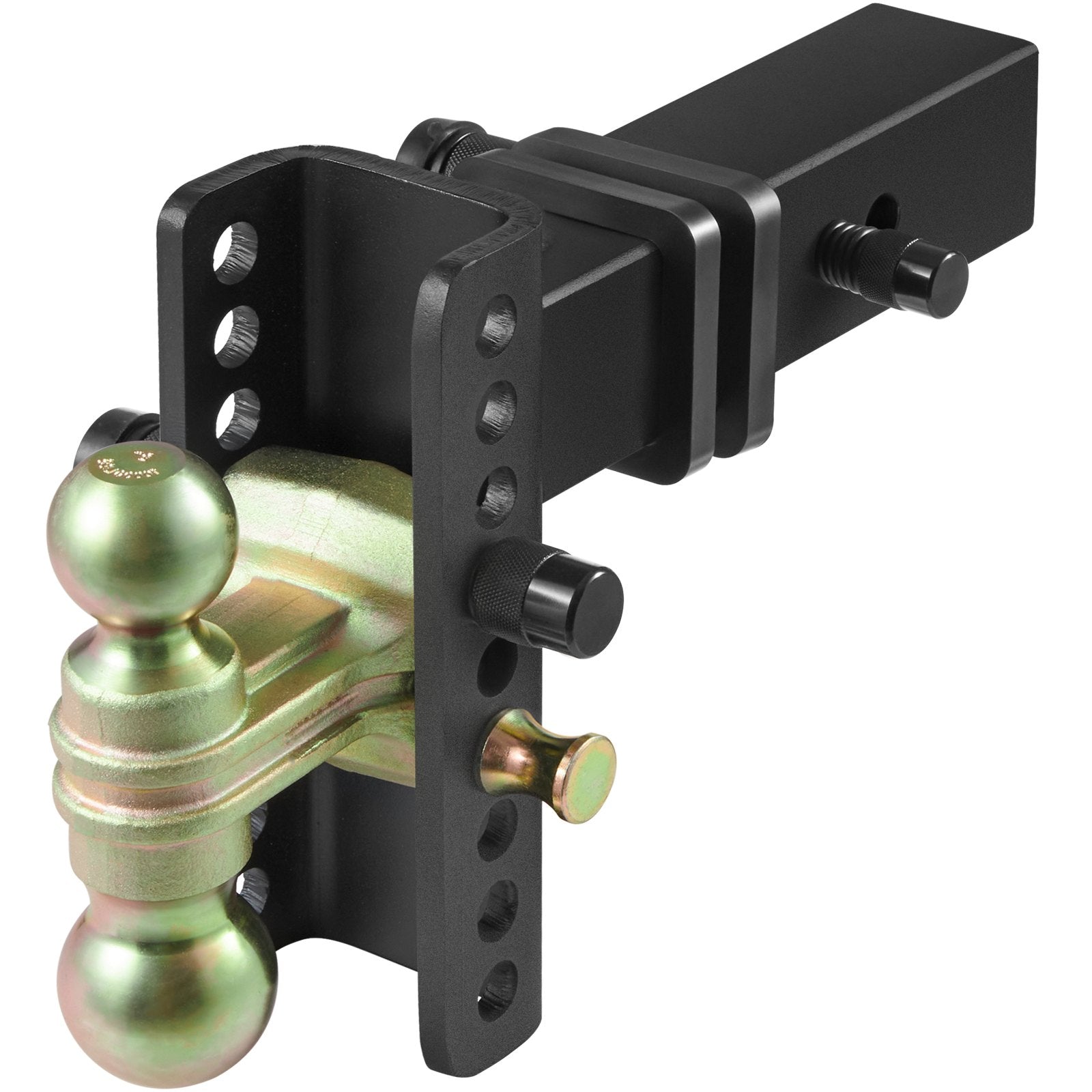 Adjustable Trailer Hitch, 15cm Drop & 11.43cm Rise Hitch Ball Mount with 6.35cm Receiver, Solid Tube, 6577 kgs GTW, 5.08cm & 5.08-0.79cm 45# Steel Tow Balls with Key Lock for Truck Towing