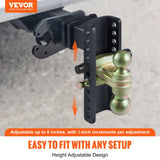 Automotive Repair & Speciality Tools: VEVOR Adjustable Trailer Hitch, 203.2 mm Drop & 165.1 mm Rise Hitch Ball Mount with 63.5 mm Receiver, Solid Tube, 6577 kg GTW, 50.8 mm & 58.7 mm 45# Steel Tow Balls with Key Lock for Truck Towing