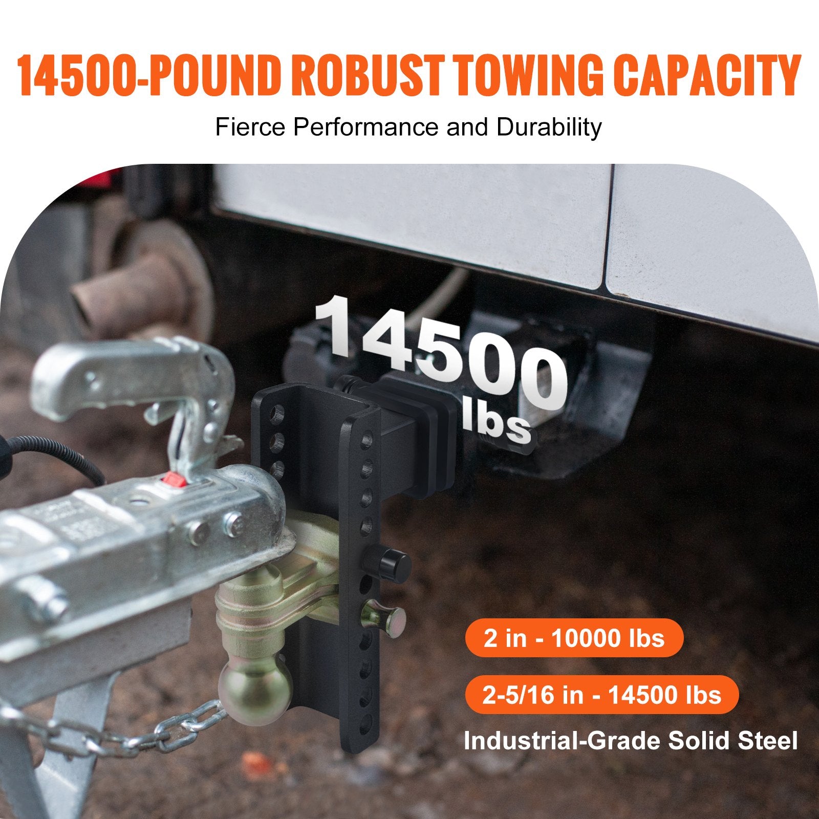 Adjustable Trailer Hitch, 203.2 mm Drop & 165.1 mm Rise Hitch Ball Mount with 63.5 mm Receiver, Solid Tube, 6577 kg GTW, 50.8 mm & 58.7 mm 45# Steel Tow Balls with Key Lock for Truck Towing