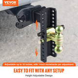 Bicycle Stands & Storage: VEVOR Adjustable Trailer Hitch, 25 cm Drop & 21.59 cm Rise Hitch Ball Mount with 6.35 cm Receiver Solid Tube, 6577 kgs GTW, 5.08 cm & 5.08-0.79 cm 45# Steel Tow Balls with Key Lock for Truck Towing