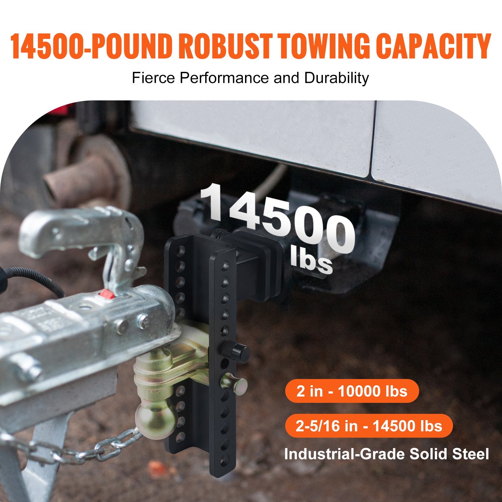 Adjustable Trailer Hitch, 25 cm Drop & 21.59 cm Rise Hitch Ball Mount with 6.35 cm Receiver Solid Tube, 6577 kgs GTW, 5.08 cm & 5.08-0.79 cm 45# Steel Tow Balls with Key Lock for Truck Towing
