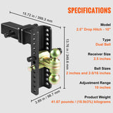 Bicycle Stands & Storage: VEVOR Adjustable Trailer Hitch, 25 cm Drop & 21.59 cm Rise Hitch Ball Mount with 6.35 cm Receiver Solid Tube, 6577 kgs GTW, 5.08 cm & 5.08-0.79 cm 45# Steel Tow Balls with Key Lock for Truck Towing