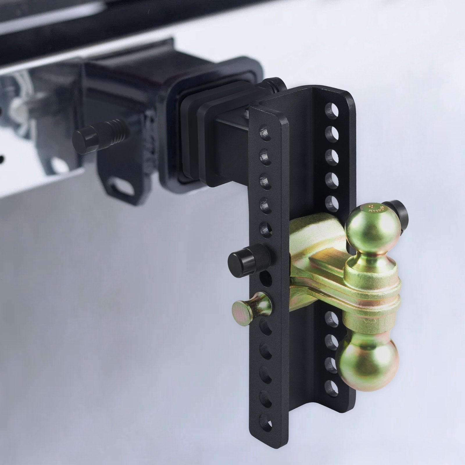 Adjustable Trailer Hitch, 25 cm Drop & 21.59 cm Rise Hitch Ball Mount with 6.35 cm Receiver Solid Tube, 6577 kgs GTW, 5.08 cm & 5.08-0.79 cm 45# Steel Tow Balls with Key Lock for Truck Towing