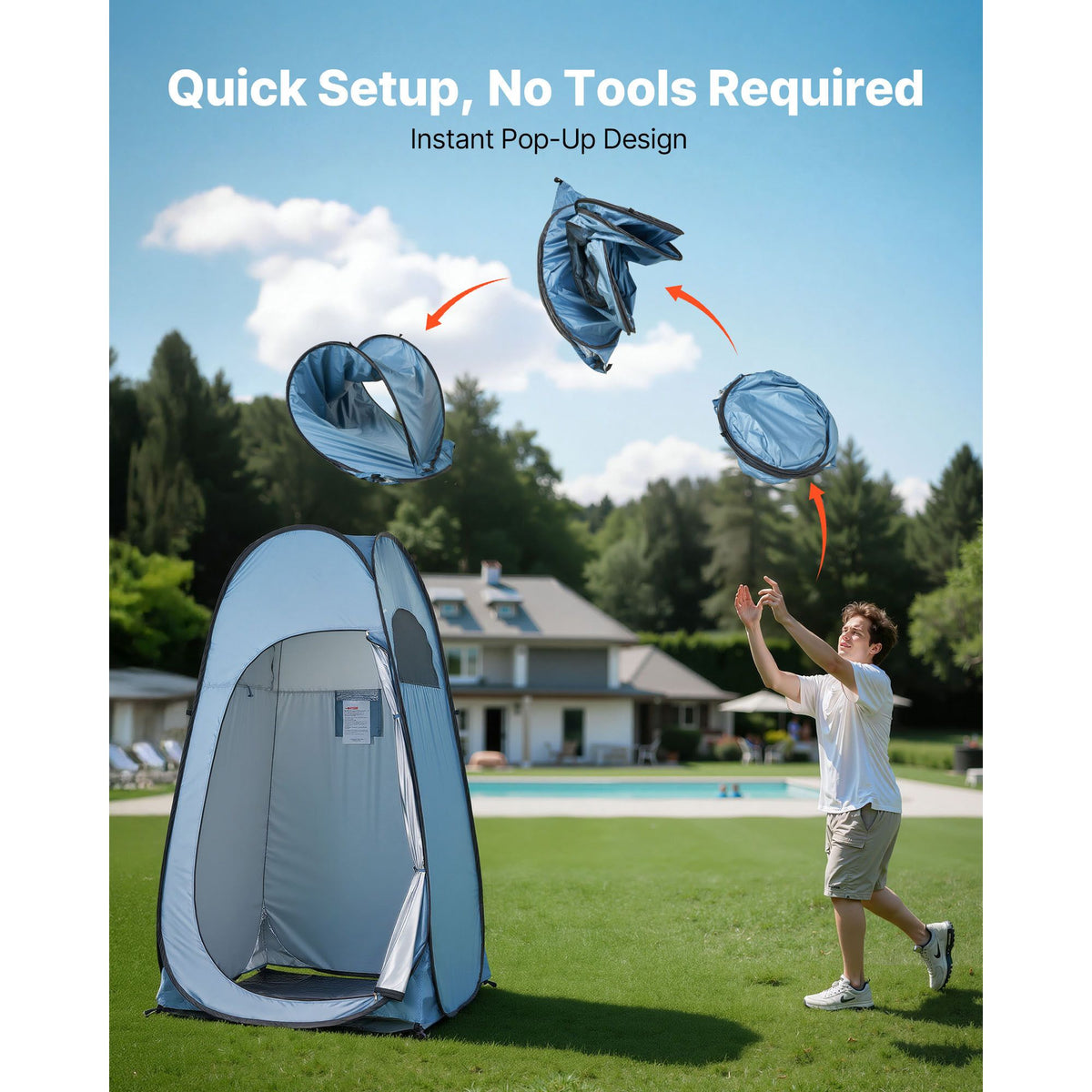 Pop up Shower Tent, Instant Portable Privacy Tent Changing Room with Hanging Bag, Ground Stakes, Ropes, Carry Bag, 190T Polyester with Silver Coating, Quick Setup, for Camping, Beach, Fishing