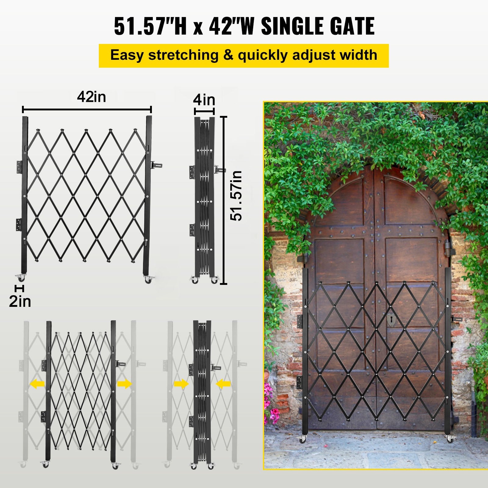 Fence & Gate Accessories: VEVOR Single Folding Security Gate Folding Door Gate 37"W x 48"H Scissor Gate