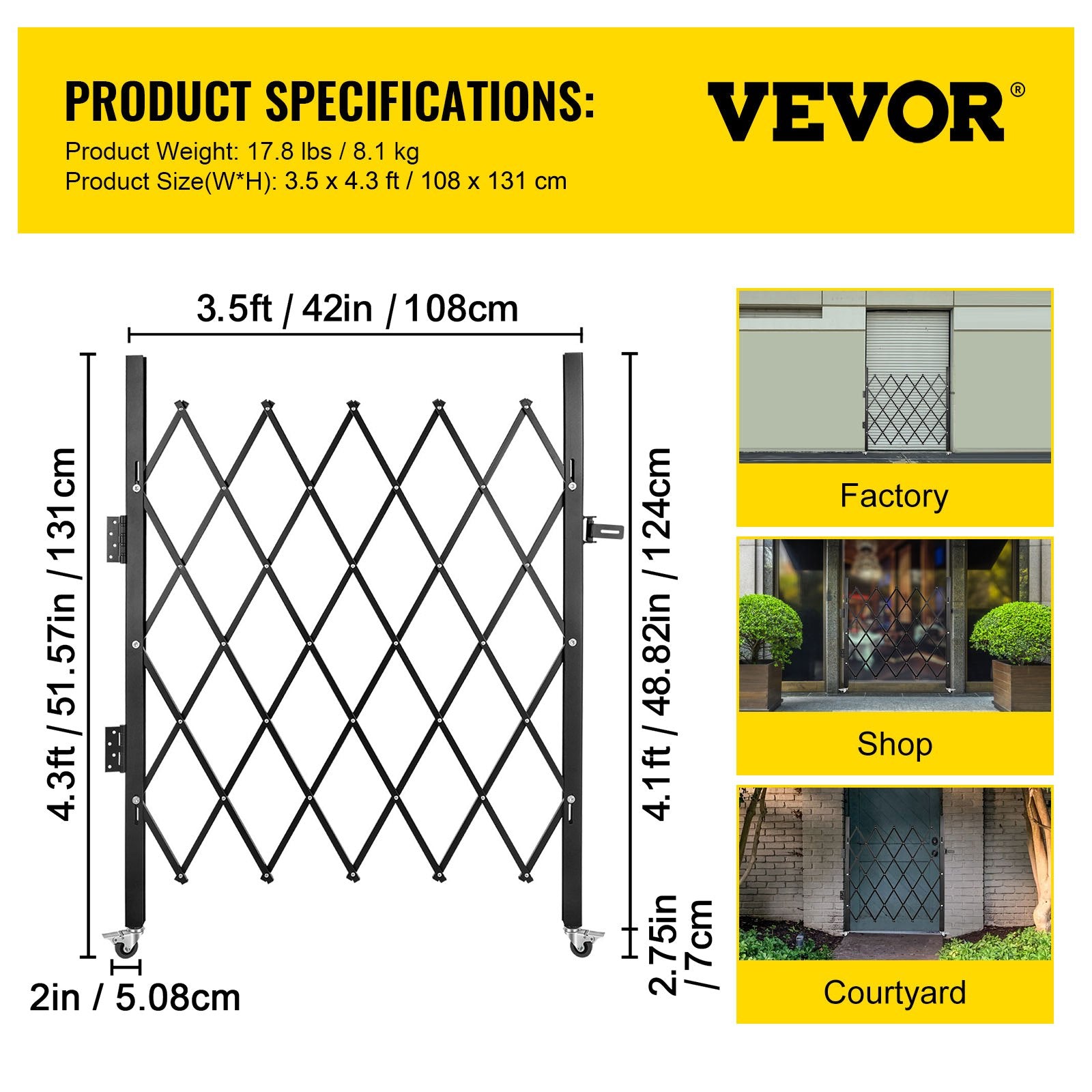 Fence & Gate Accessories: VEVOR Single Folding Security Gate Folding Door Gate 37"W x 48"H Scissor Gate