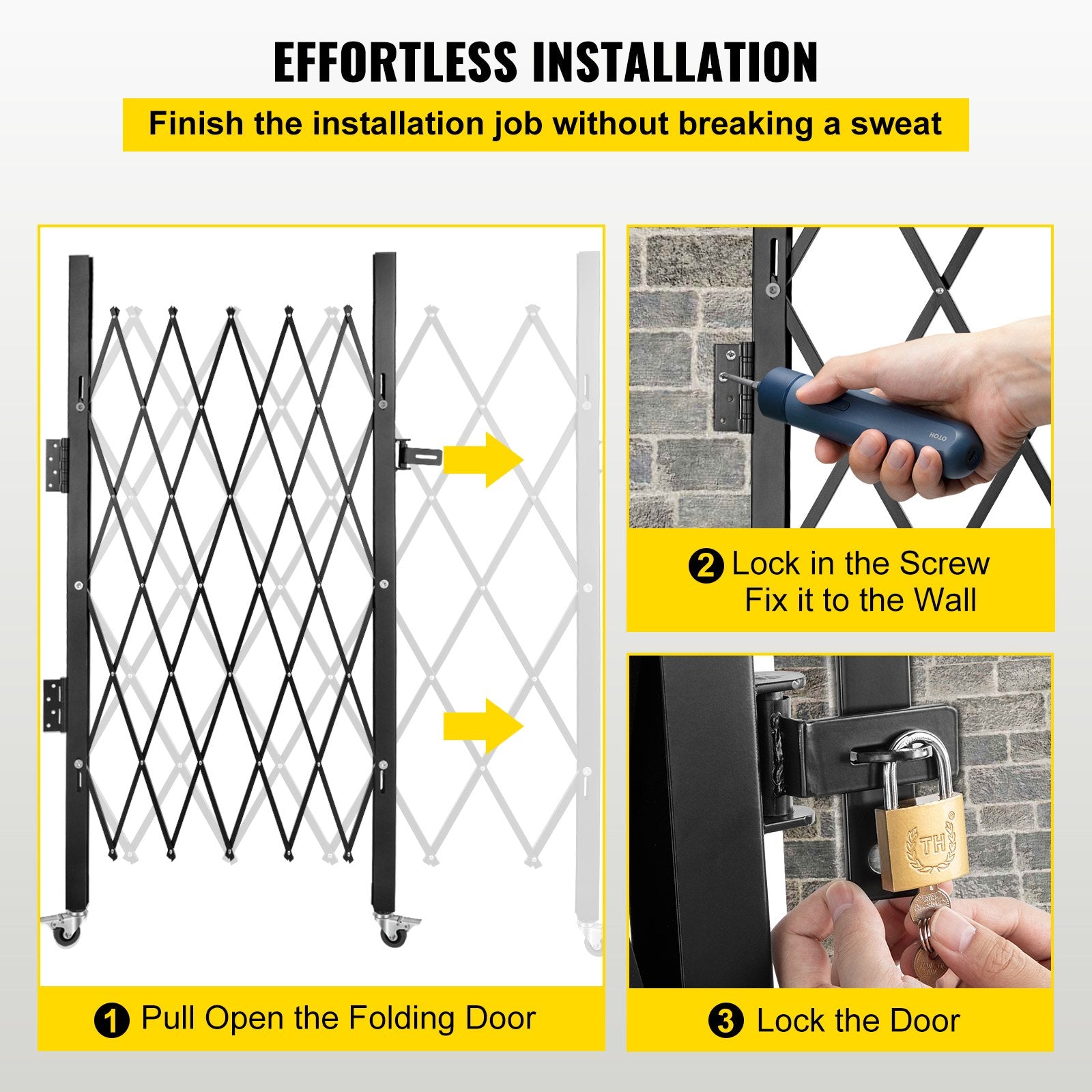Fence & Gate Accessories: VEVOR Single Folding Security Gate Folding Door Gate 48"H x 66"W Scissor Gate