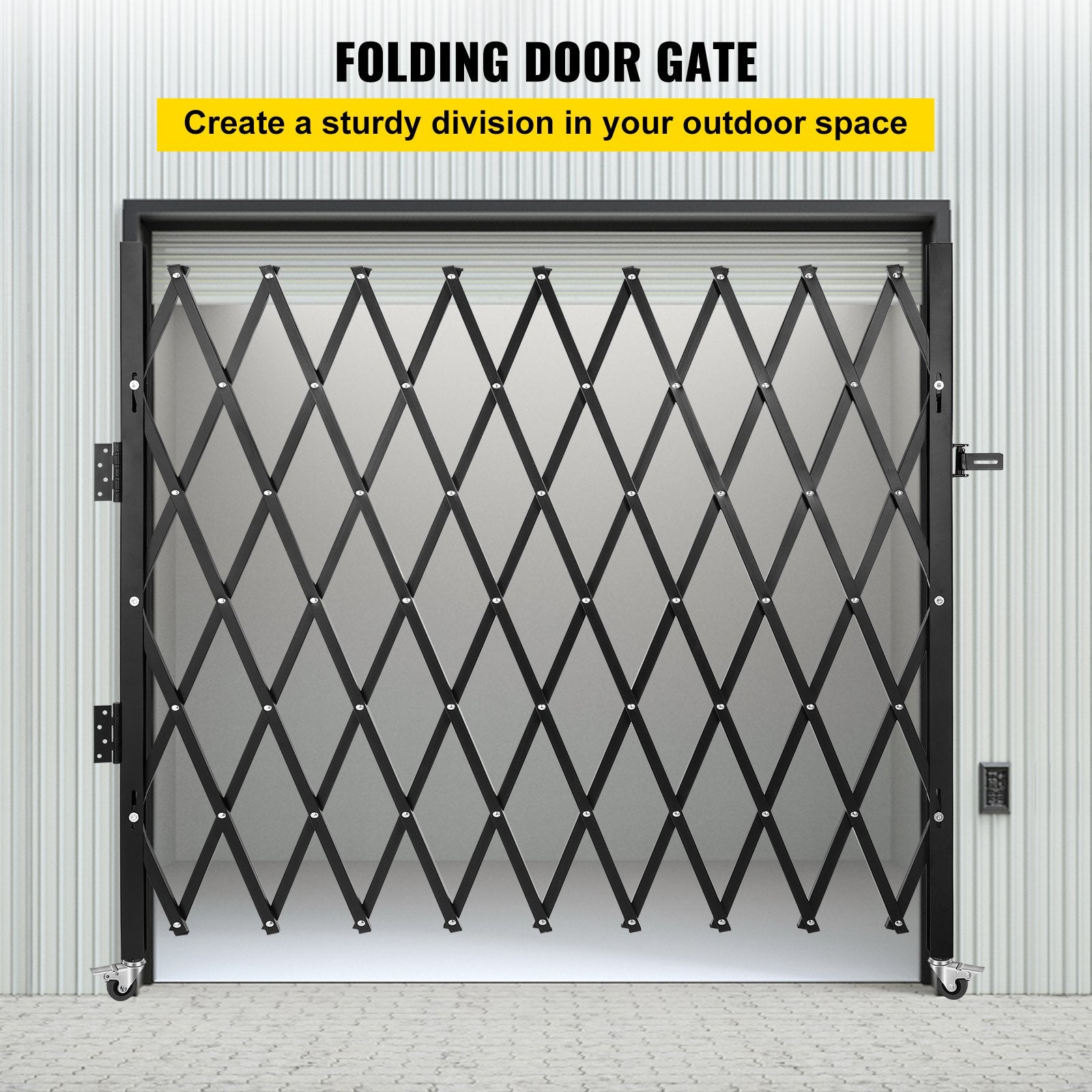 Fence & Gate Accessories: VEVOR Single Folding Security Gate, 85" H x 95" W Folding Door Gate, Steel Accordion Security Gate, Flexible Expanding Security Gate, Rolling Barricade Gate, Scissor Gate/Door with Padlock