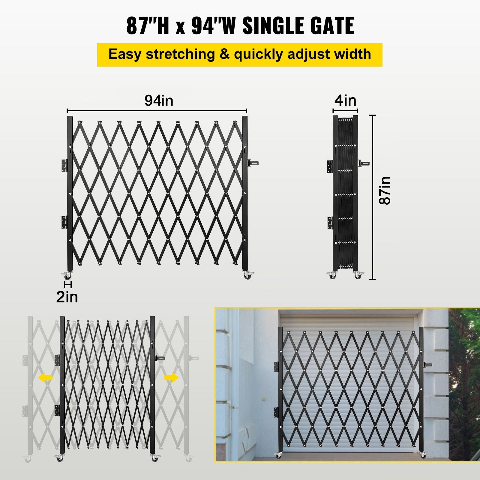 Fence & Gate Accessories: VEVOR Single Folding Security Gate, 85" H x 95" W Folding Door Gate, Steel Accordion Security Gate, Flexible Expanding Security Gate, Rolling Barricade Gate, Scissor Gate/Door with Padlock