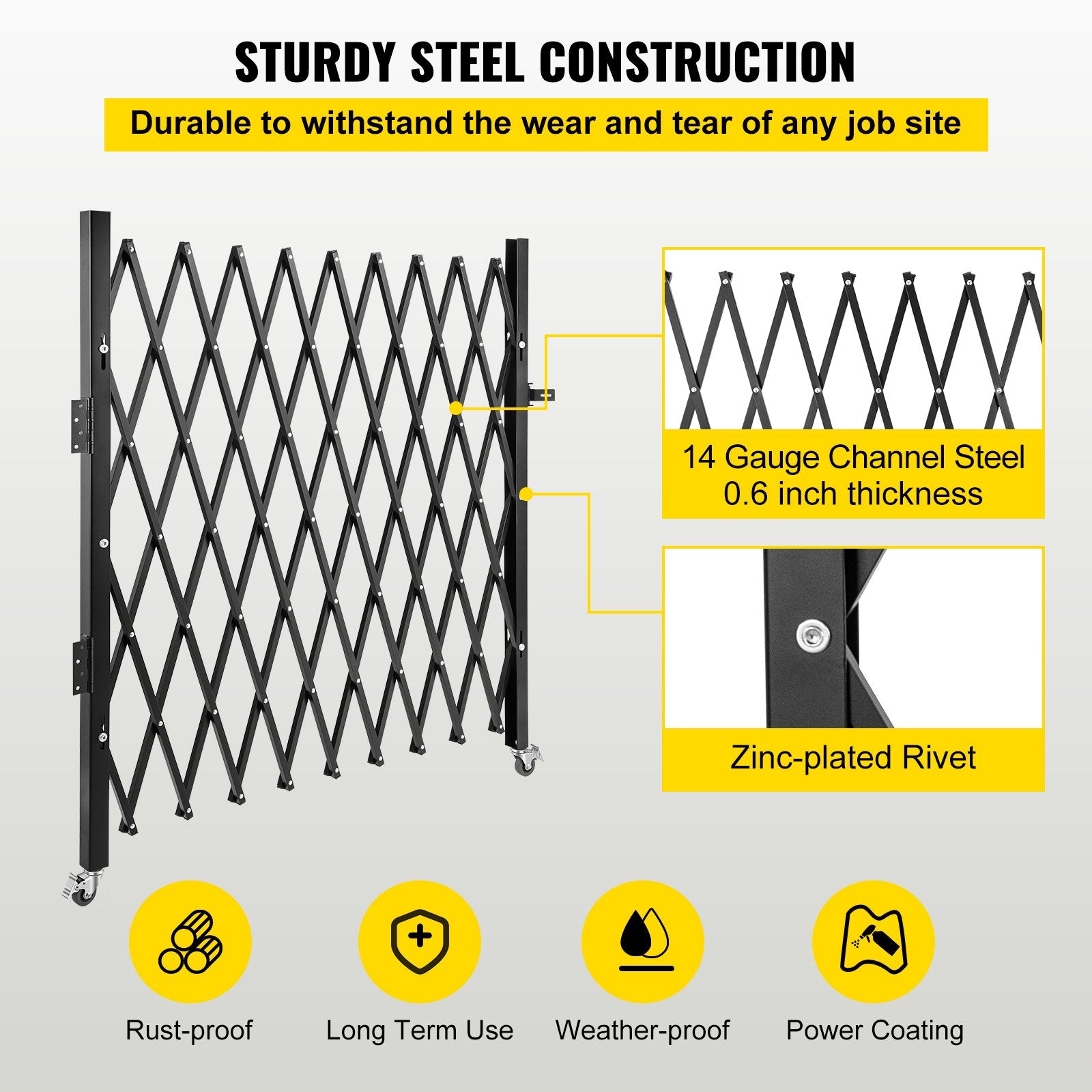 Fence & Gate Accessories: VEVOR Single Folding Security Gate, 85" H x 95" W Folding Door Gate, Steel Accordion Security Gate, Flexible Expanding Security Gate, Rolling Barricade Gate, Scissor Gate/Door with Padlock