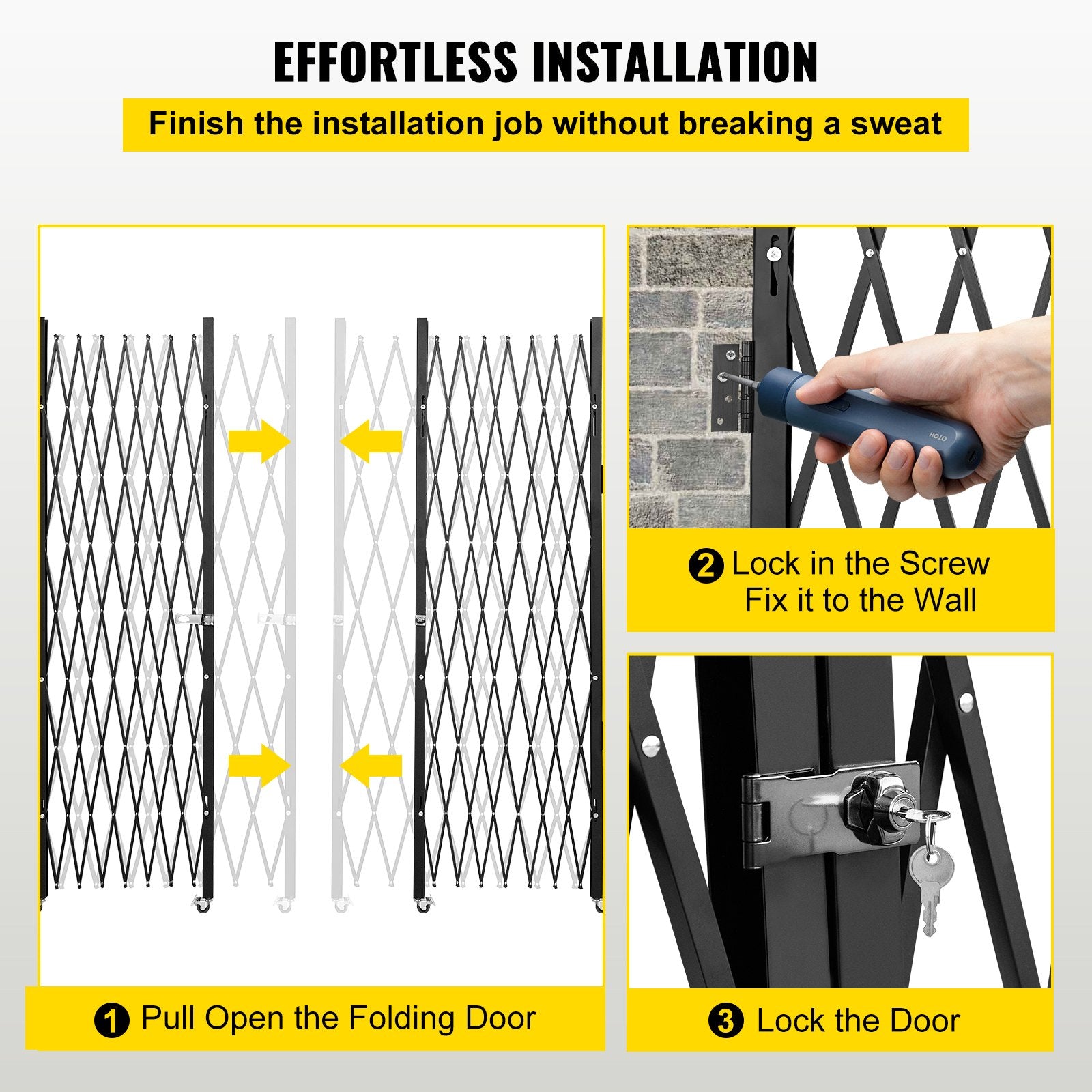 Fence & Gate Accessories: VEVOR Double Folding Security Gate Folding Door Gate 5.1' H x 10.2' W Scissor Gate